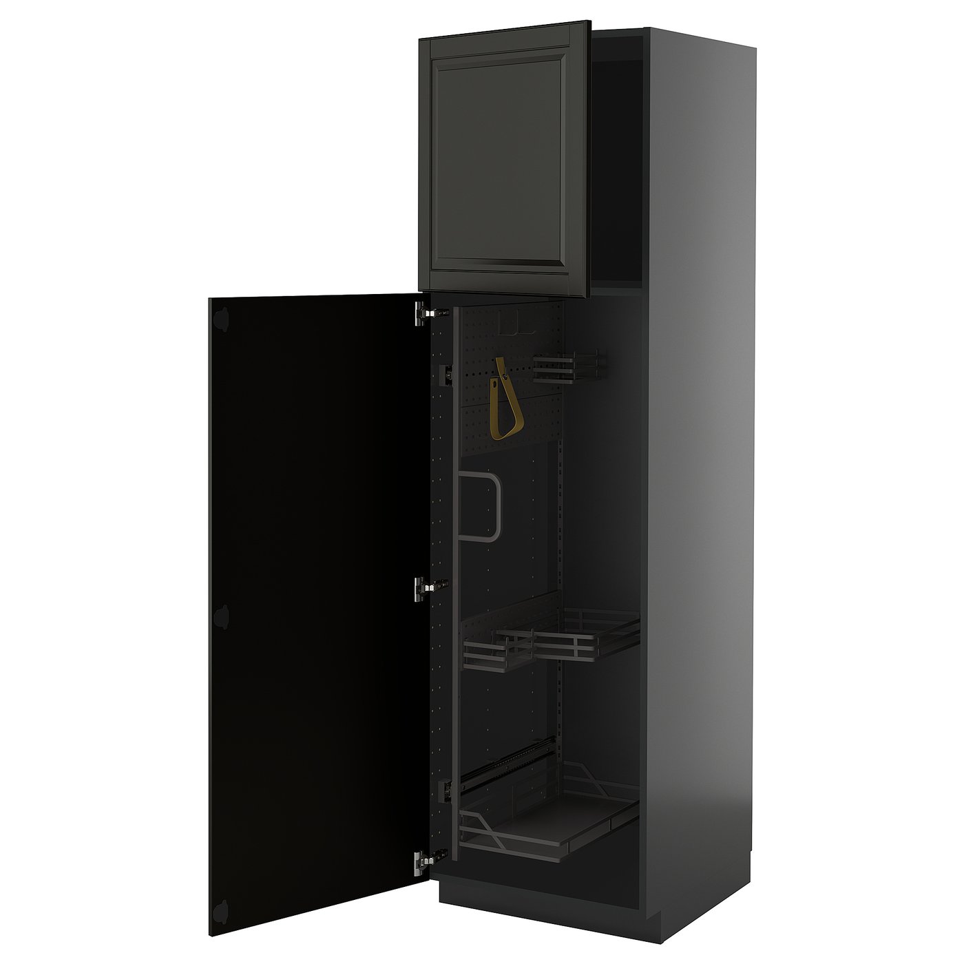 IKEA METOD Hochschrank mit Putzschrankeinr. schwarzgrau/Bodbyn schwarz 60x60x200 cm