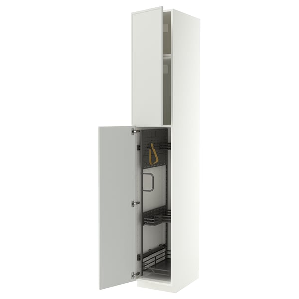 METOD Hochschrank mit Putzschrankeinr., weiß/Aspudden hellgrau, 40x60x240 cm