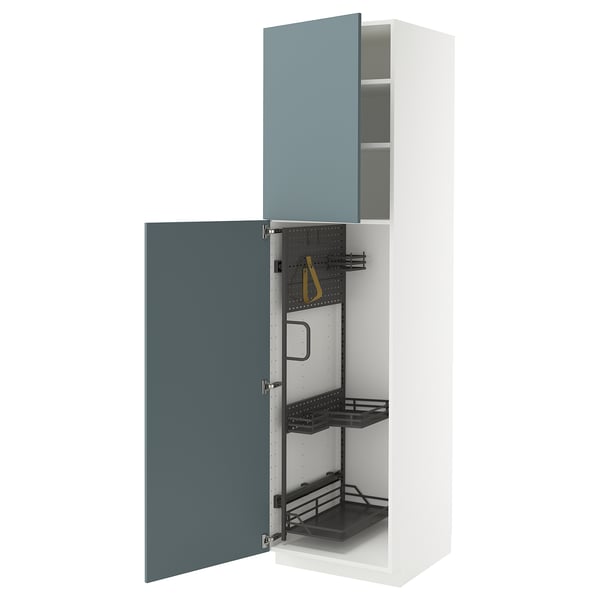 METOD Küchenschrank, weiß & türkis, modernes Design mit Organizer-Regalen & Scharnieren.