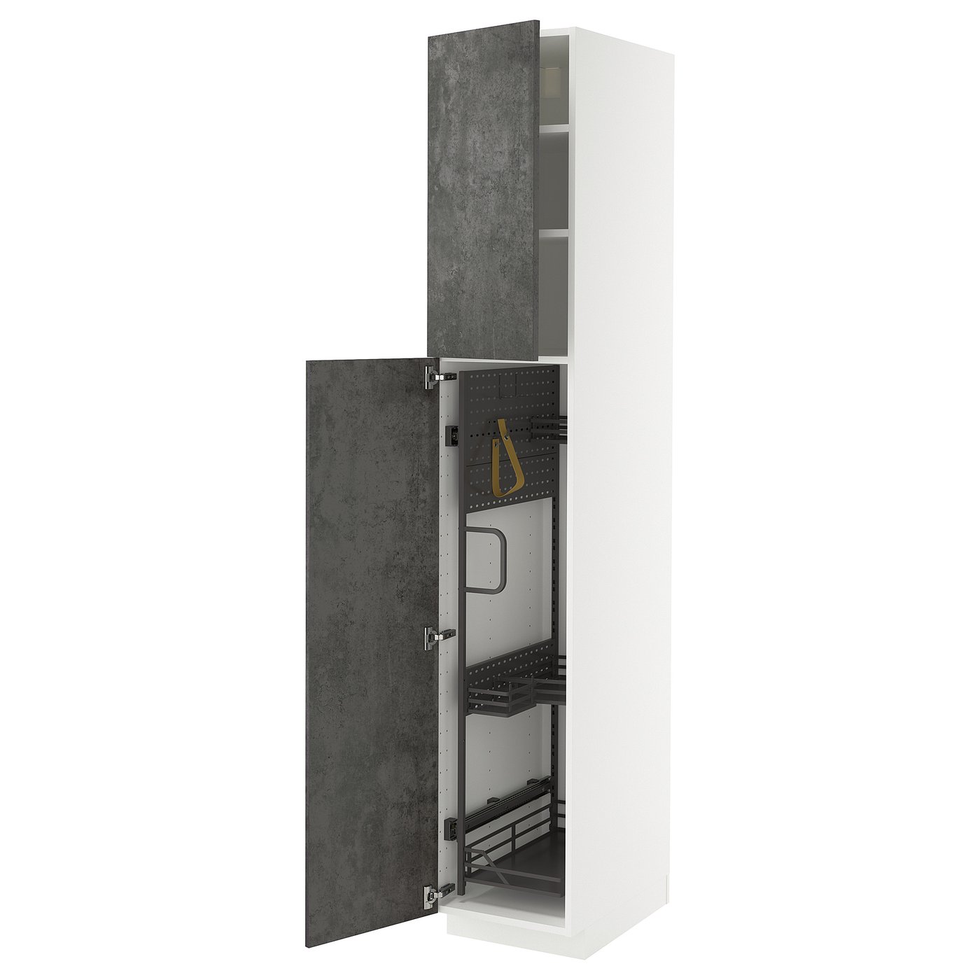 IKEA METOD Hochschrank mit Putzschrankeinr. weiß/Kalhyttan Betonmuster dunkelgrau 40x60x220 cm