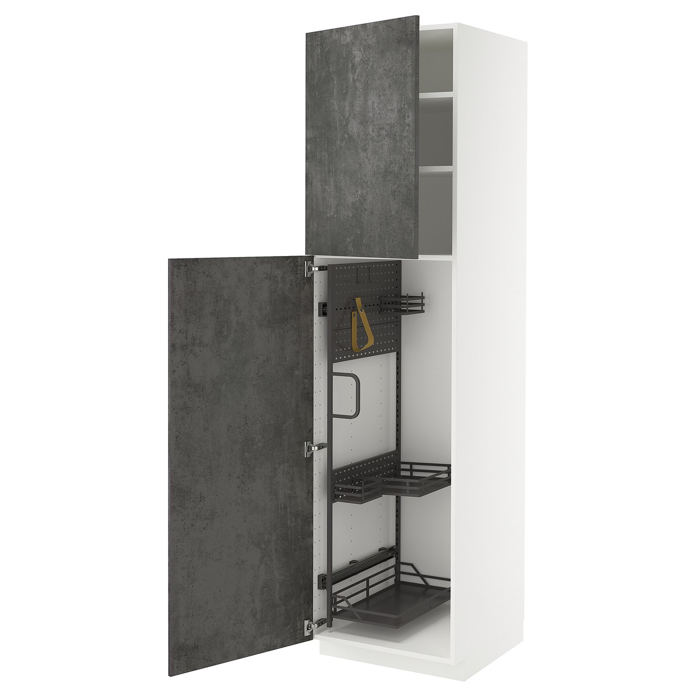 IKEA METOD Hochschrank mit Putzschrankeinr. weiß/Kalhyttan Betonmuster dunkelgrau 60x60x220 cm