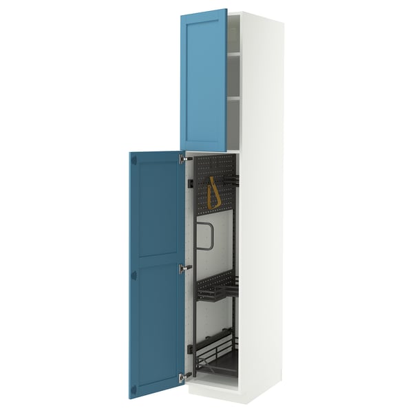 METOD Hochschrank mit Putzschrankeinr., weiß/Lerhyttan blau, 40x60x220 cm