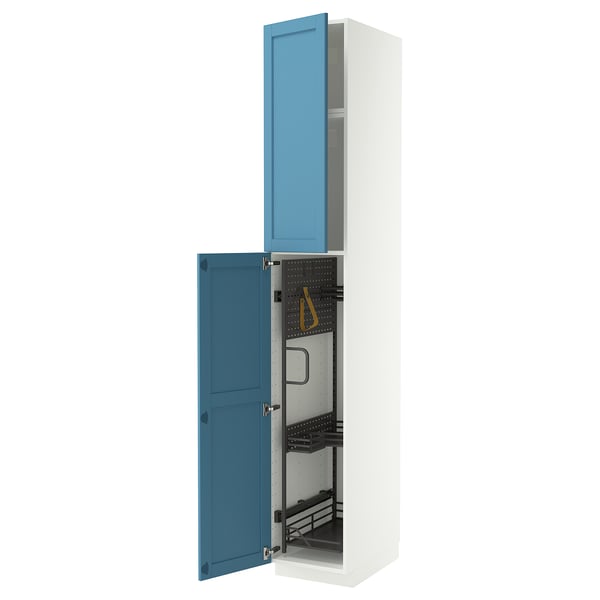 METOD Hochschrank mit Putzschrankeinr., weiß/Lerhyttan blau, 40x60x240 cm