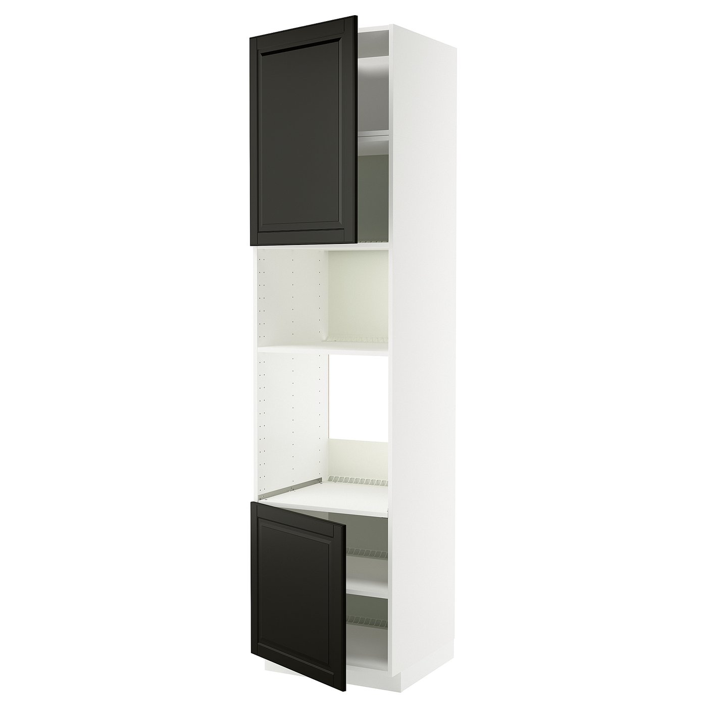 IKEA METOD HS f Ofen/Mikro m 2 Türen/Böden weiß/Bodbyn schwarz 60x60x240 cm