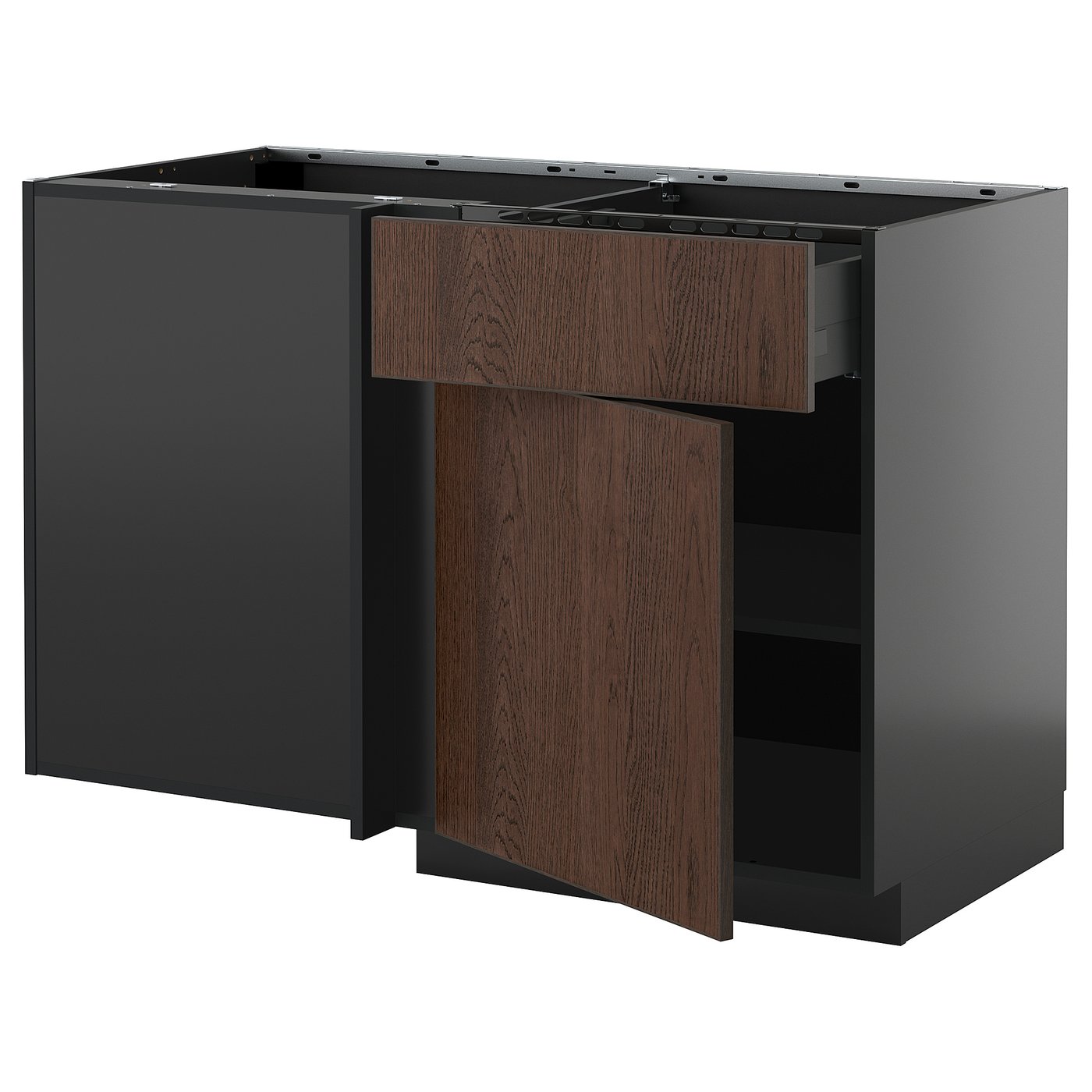 IKEA METOD / KNIVSHULT Eckunterschrank mit Schublade+Boden schwarzgrau/Sinarp braun