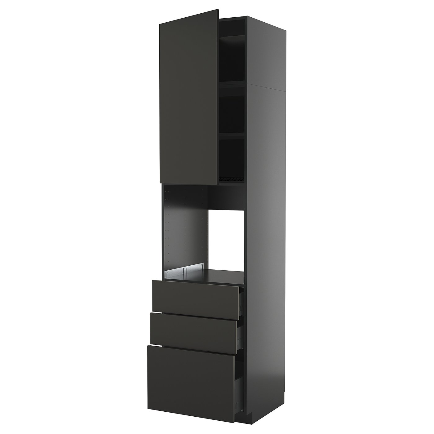 IKEA METOD / KNIVSHULT Hochschr f Of+Tü/3 Sch schwarzgrau/Nickebo matt anthrazit 60x60x240 cm