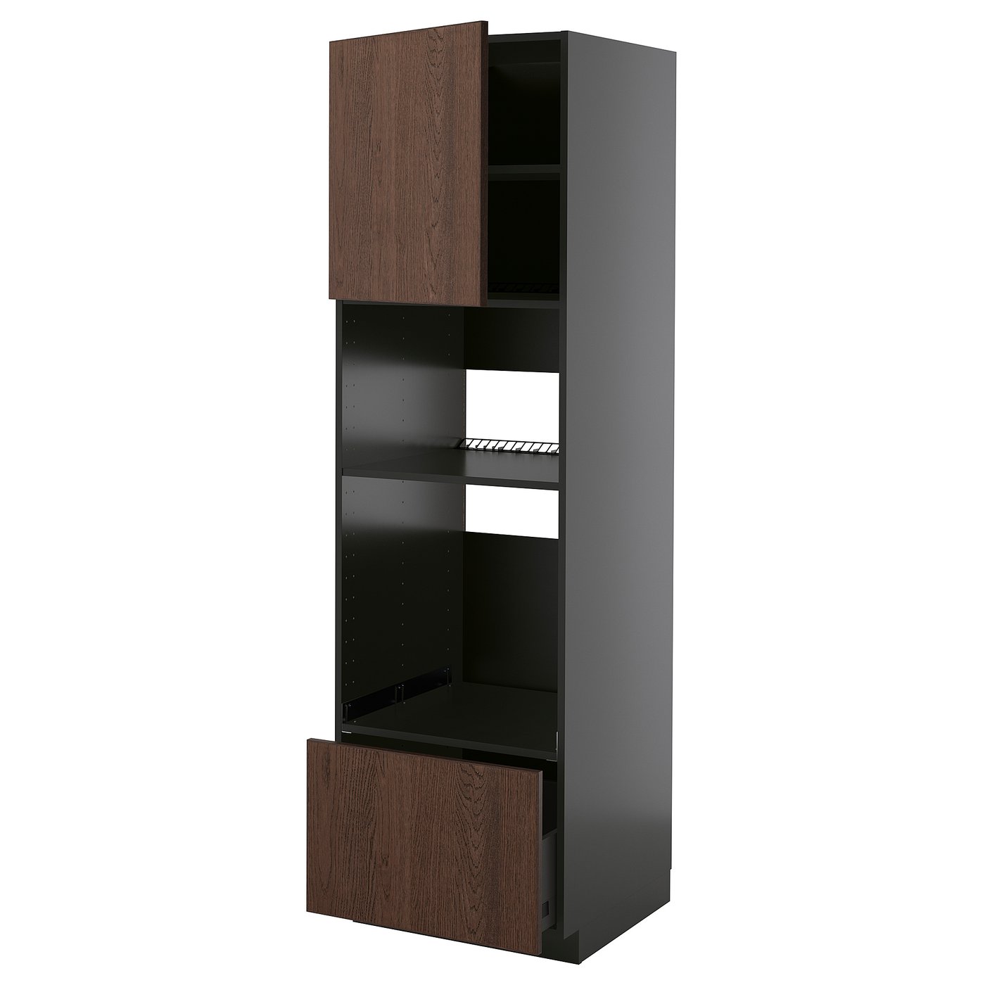 IKEA METOD / KNIVSHULT Hochschrank für Einbaugeräte schwarzgrau/Sinarp braun
