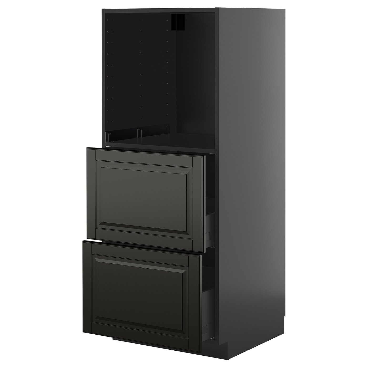 IKEA METOD / KNIVSHULT Hochschrank m 2 Schubl. für Ofen schwarzgrau/Bodbyn schwarz