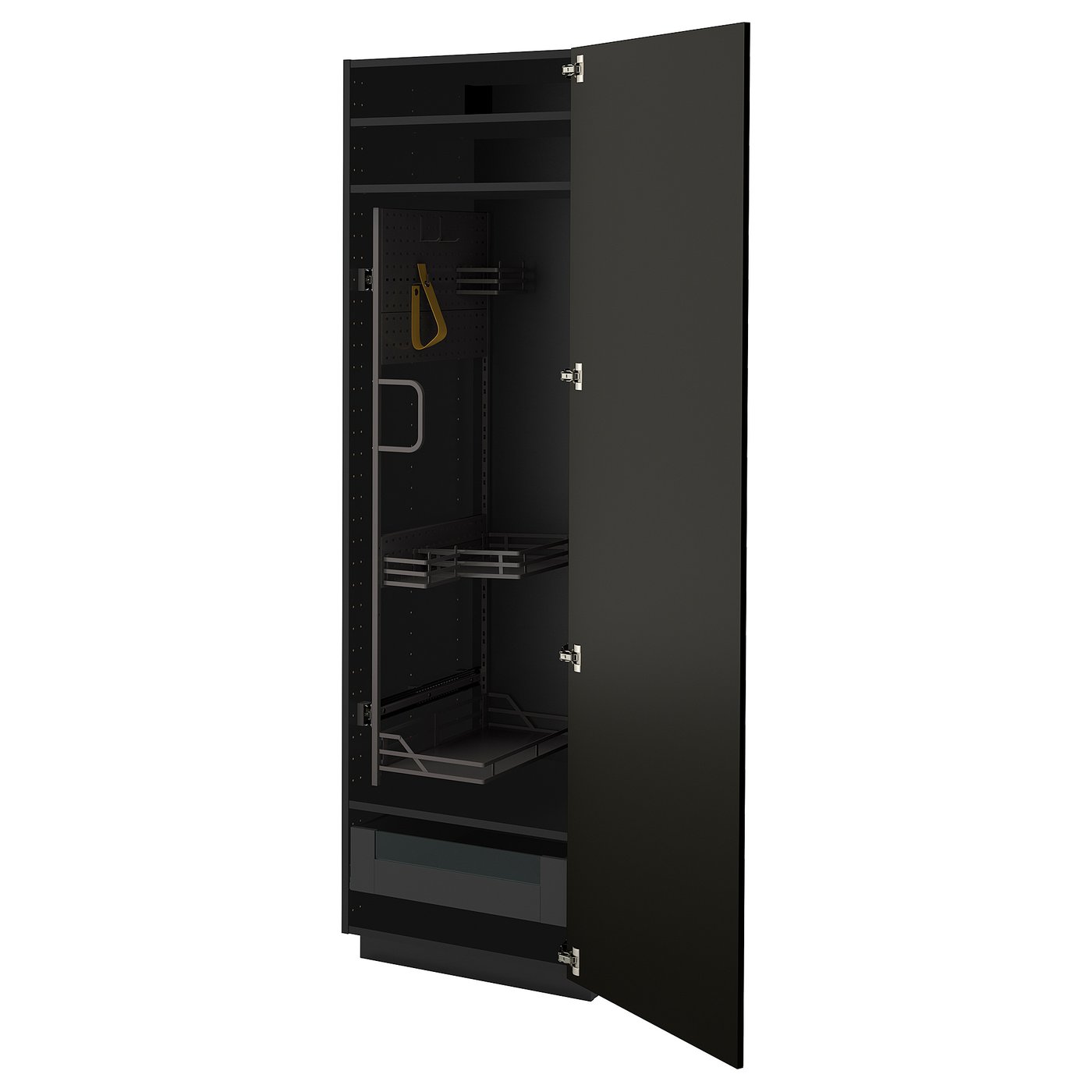 IKEA METOD / KNIVSHULT Hochschrank mit Putzschrankeinr. schwarzgrau/Bodbyn schwarz 60x60x200 cm