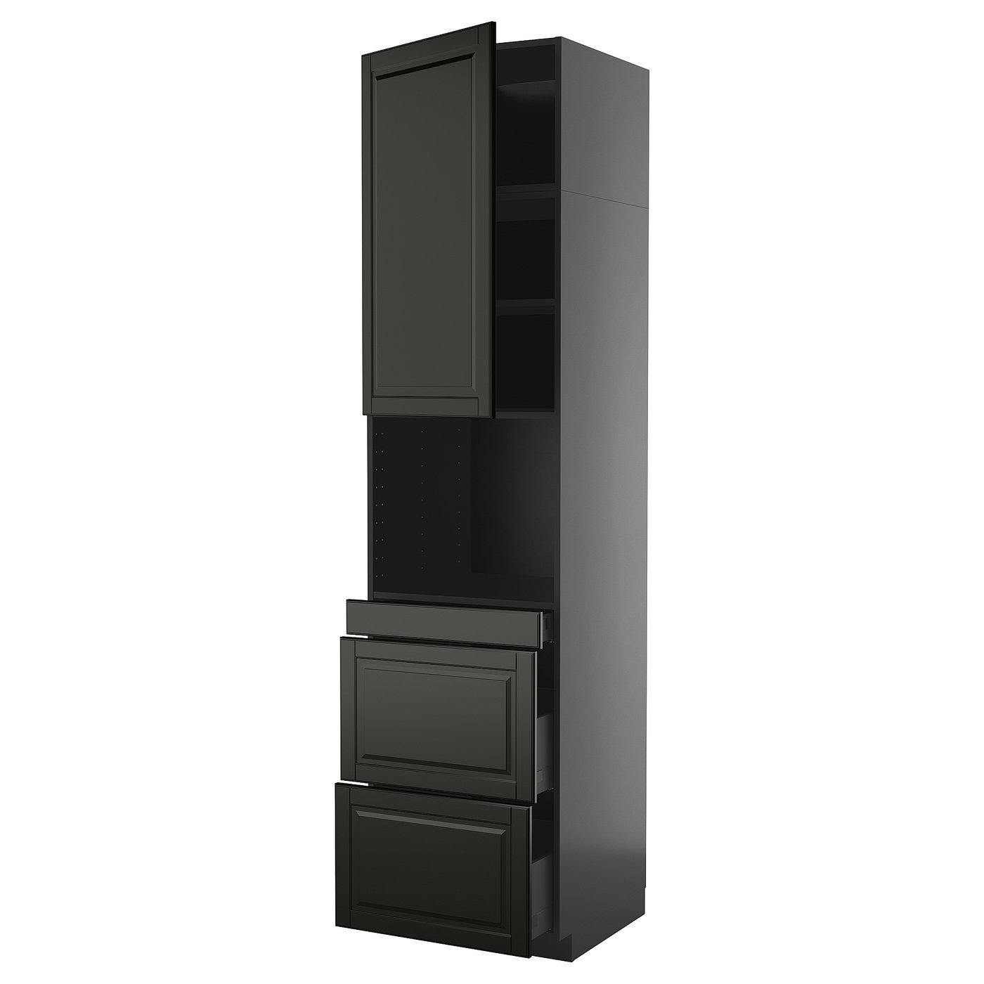 IKEA METOD / KNIVSHULT HS f Kombimikro m Tür/3 Schub schwarzgrau/Bodbyn schwarz 60x60x240 cm