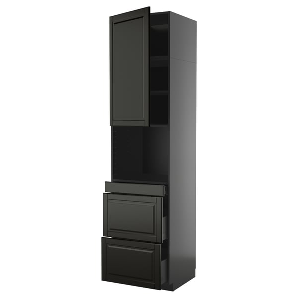 METOD schwarzer Küchenschrank mit Schubladen und Regalen.