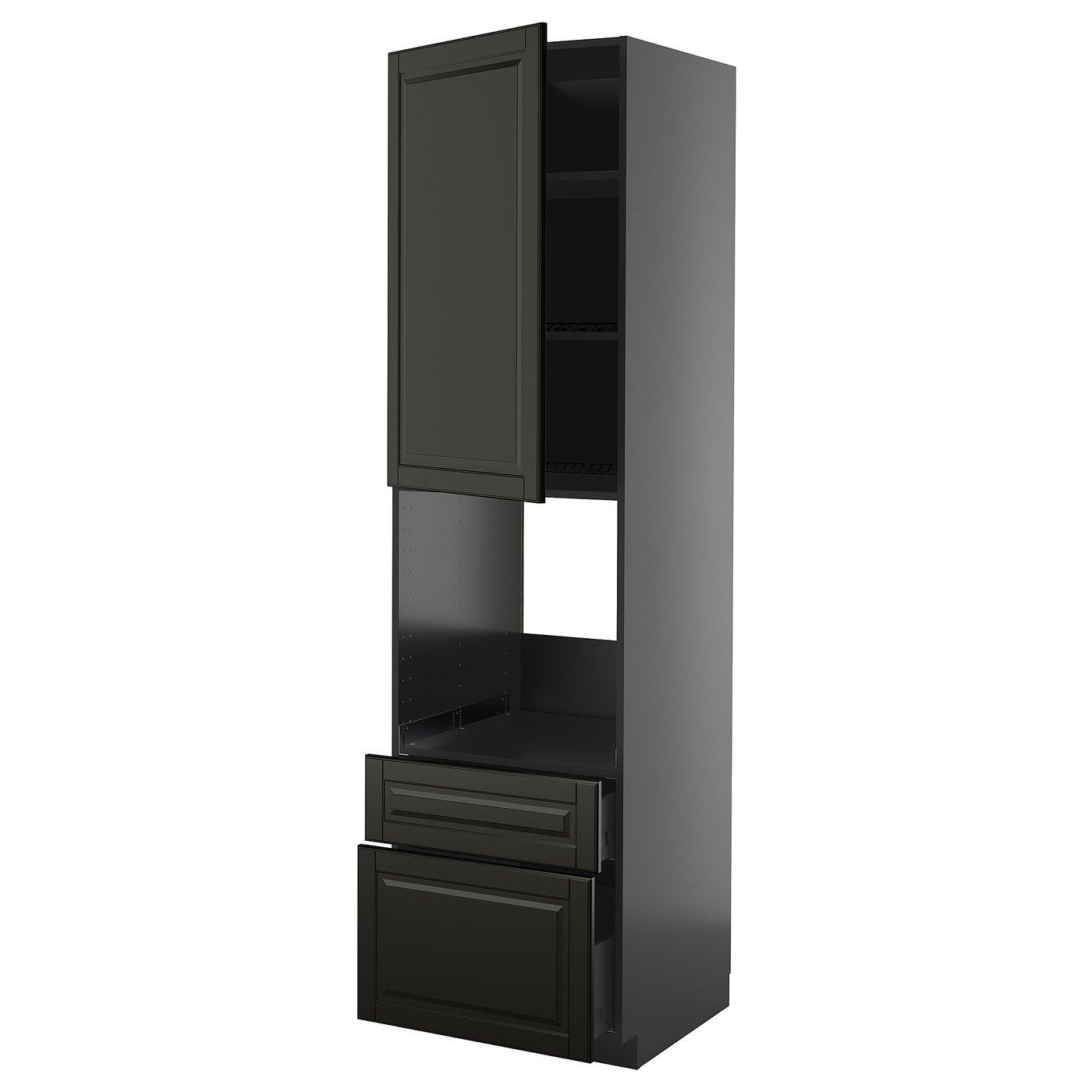 IKEA METOD / KNIVSHULT HS f Of m Tür/2 Fr/1haho/1ho Sch schwarzgrau/Bodbyn schwarz 60x60x220 cm