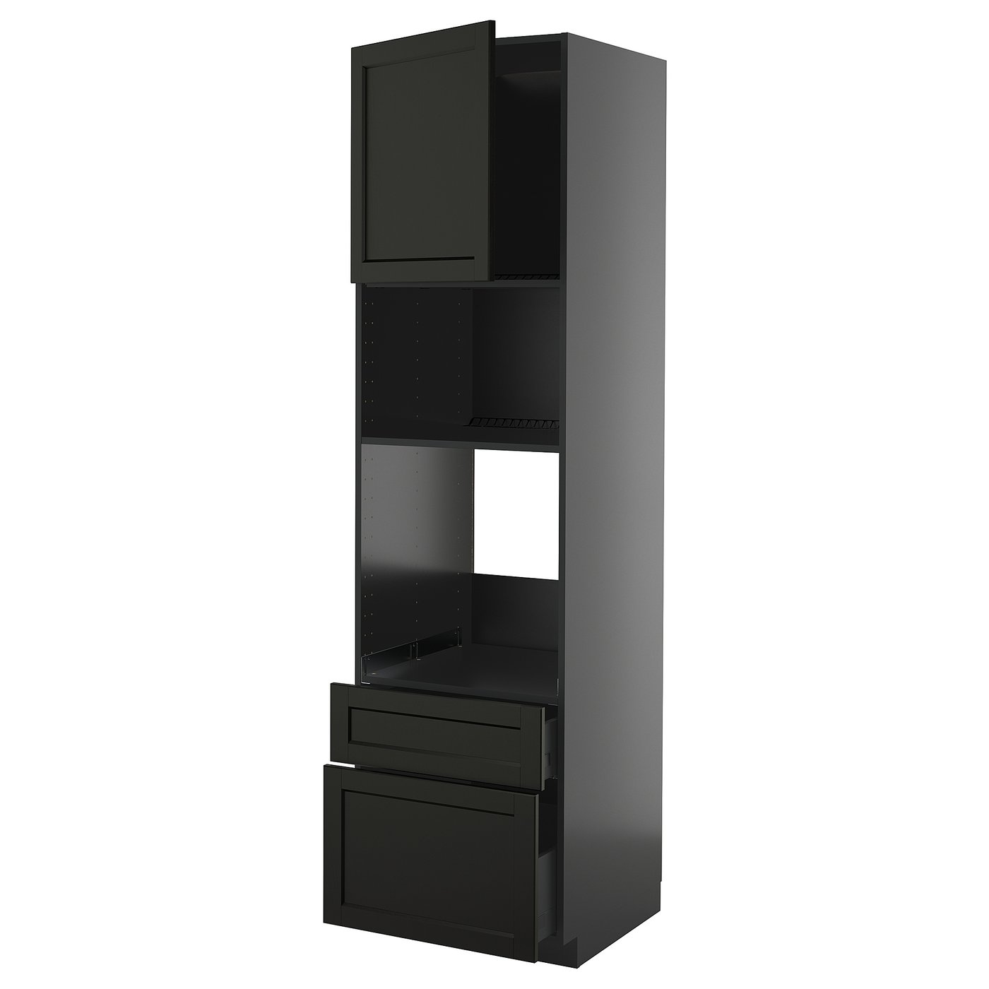 IKEA METOD / KNIVSHULT HS f Ofen/Mikro m Tür/2 Schubl schwarzgrau/Lerhyttan schwarz lasiert 60x60x220 cm
