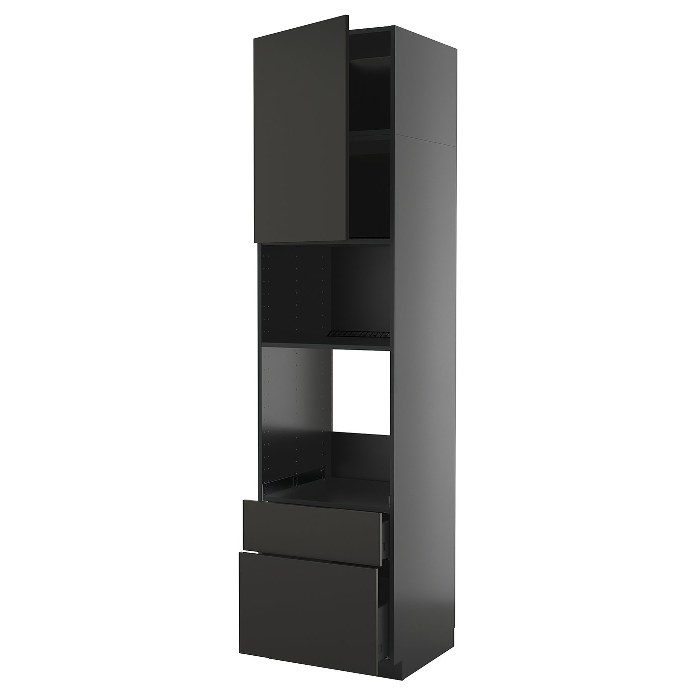 IKEA METOD / KNIVSHULT HS f Ofen/Mikro m Tür/2 Schubl schwarzgrau/Nickebo matt anthrazit 60x60x240 cm