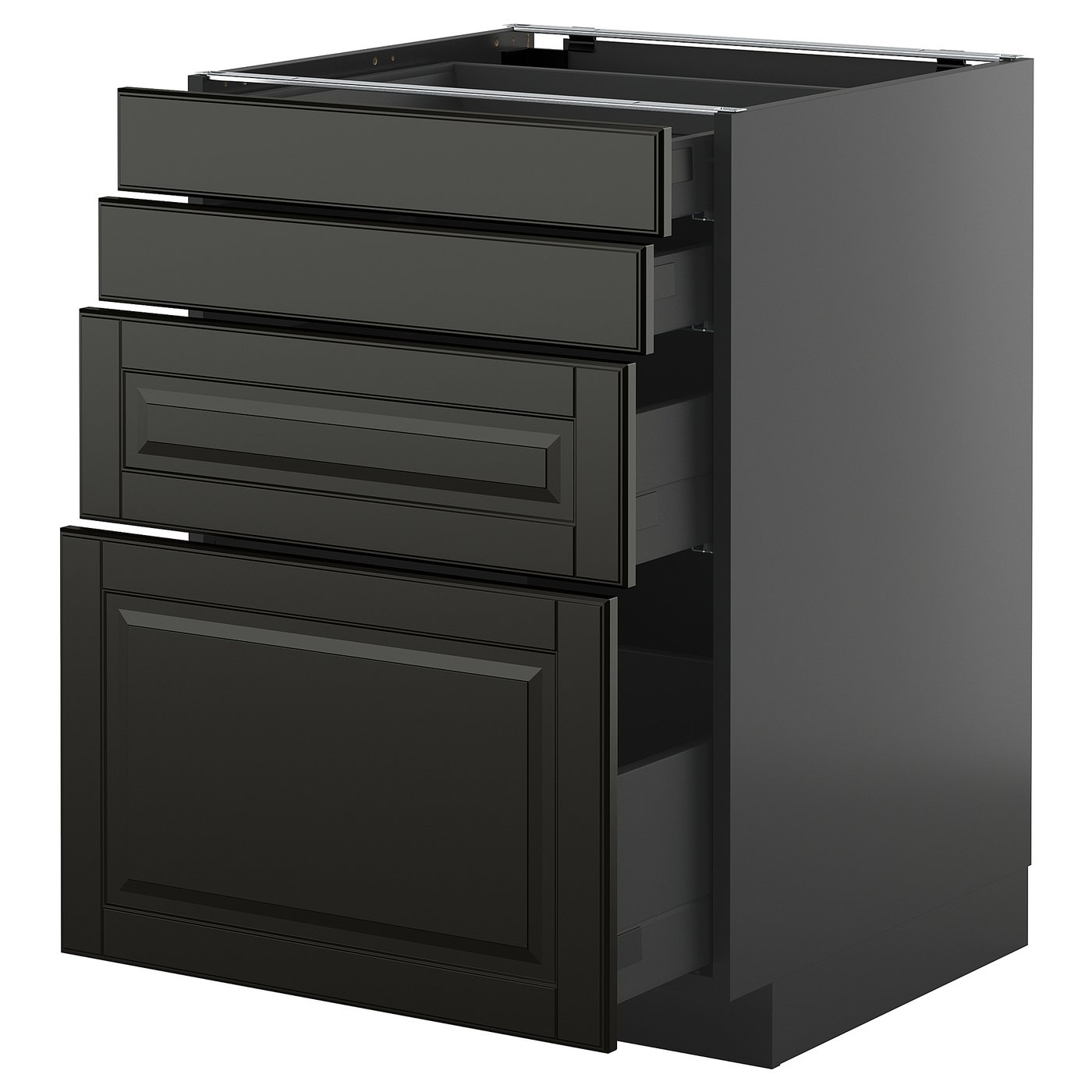 IKEA METOD / KNIVSHULT Unterschr., 4 Fronten/4 Schubladen schwarzgrau/Bodbyn schwarz 60x60 cm