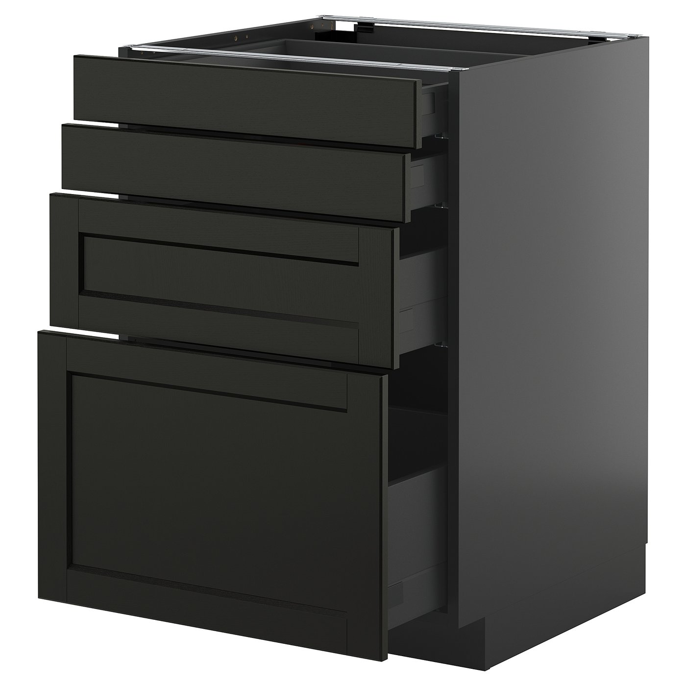 IKEA METOD / KNIVSHULT Unterschr., 4 Fronten/4 Schubladen schwarzgrau/Lerhyttan schwarz lasiert 60x60 cm