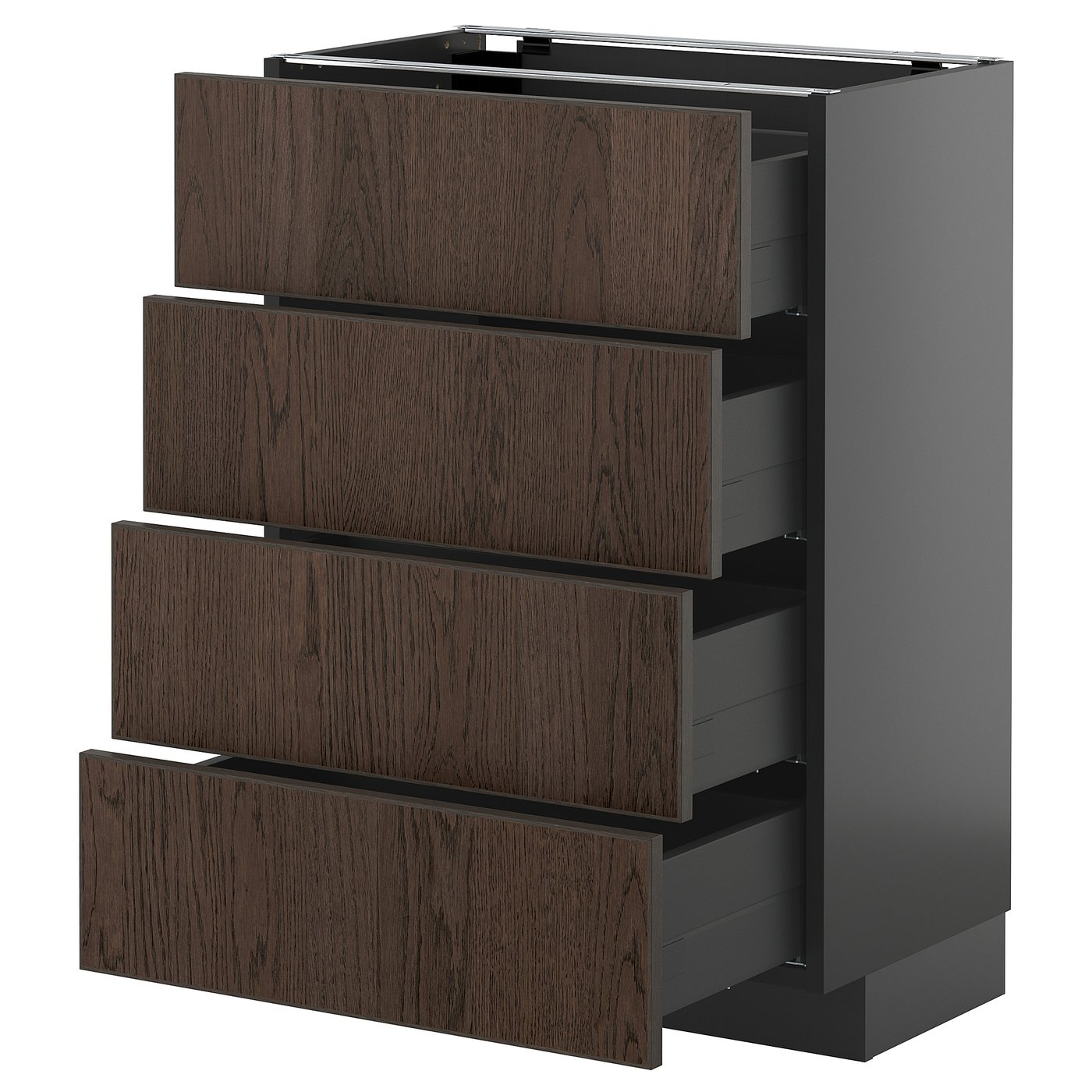 IKEA METOD / KNIVSHULT Unterschr., 4 Fronten/4 Schubladen schwarzgrau/Sinarp braun 60x37 cm