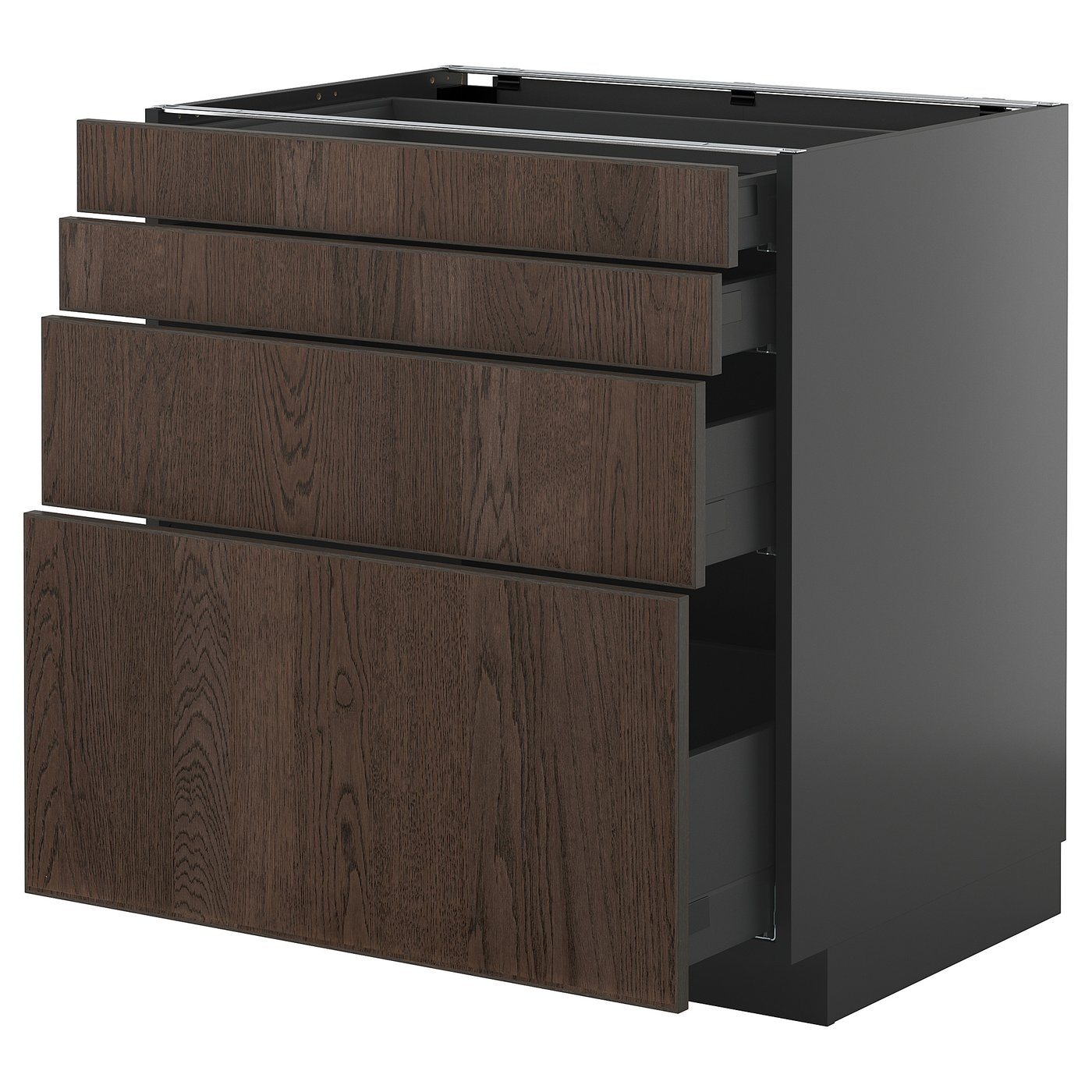 IKEA METOD / KNIVSHULT Unterschr., 4 Fronten/4 Schubladen schwarzgrau/Sinarp braun 80x60 cm