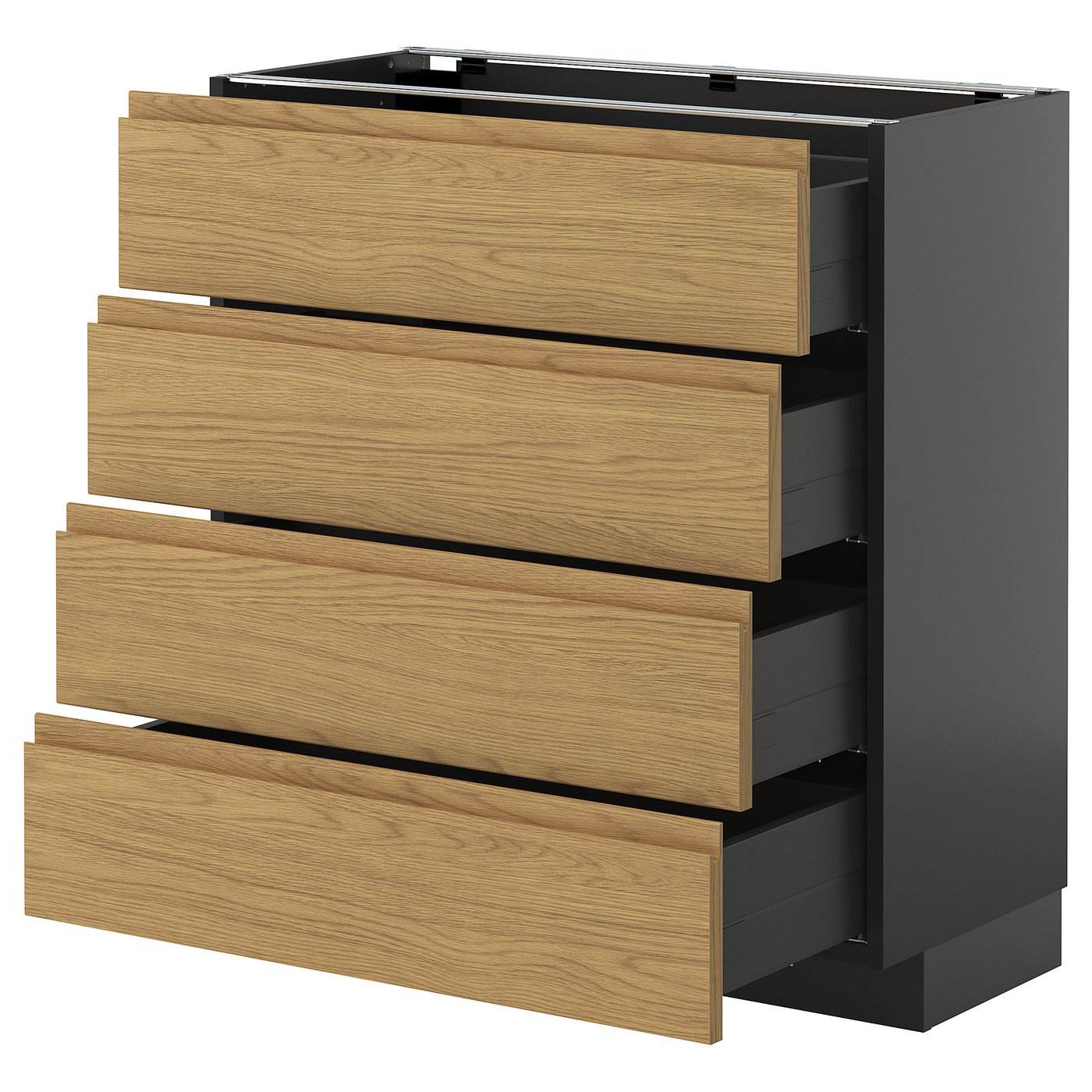 IKEA METOD / KNIVSHULT Unterschr., 4 Fronten/4 Schubladen schwarzgrau/Voxtorp Eichenachbildung 80x37 cm