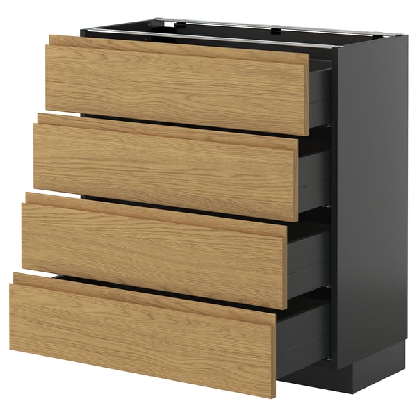 METOD Küchenzeile in Schwarz und Eiche mit 4 minimalistischen Schubladen