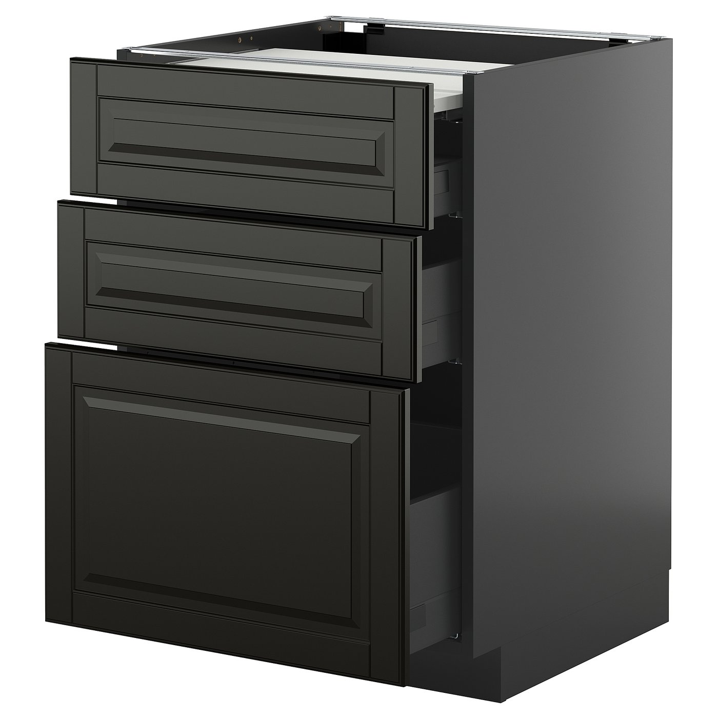IKEA METOD / KNIVSHULT Unterschr auszb Arbeitsfl/3 Schubl schwarzgrau/Bodbyn schwarz