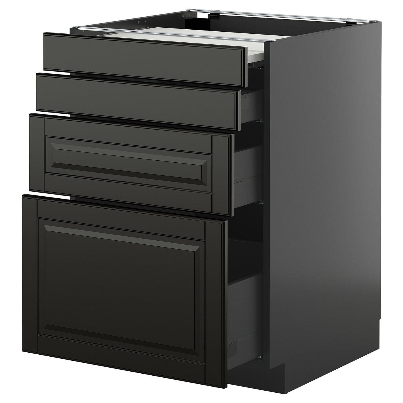 IKEA METOD / KNIVSHULT Unterschr auszb Arbeitsfl/3 Schubl schwarzgrau/Bodbyn schwarz