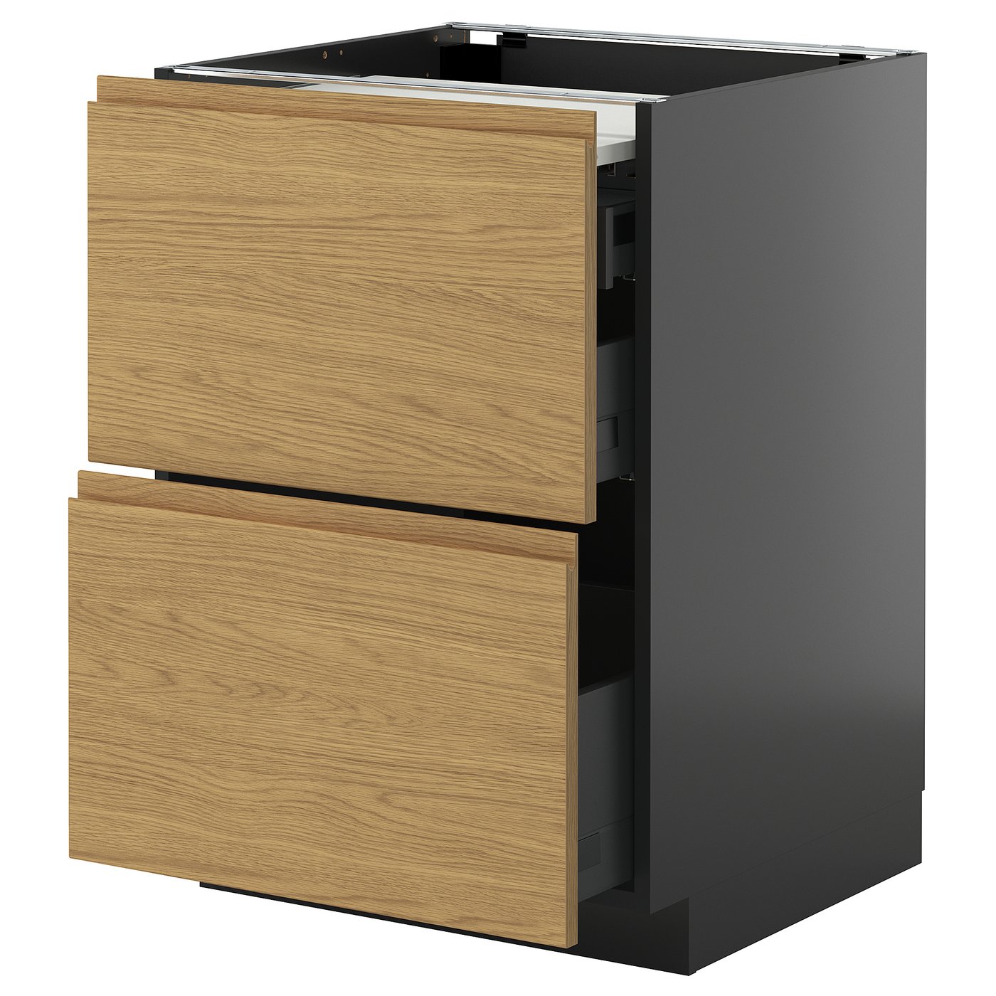 IKEA METOD / KNIVSHULT Unterschr auszb Arbeitsfl/3 Schubl schwarzgrau/Voxtorp Eichenachbildung