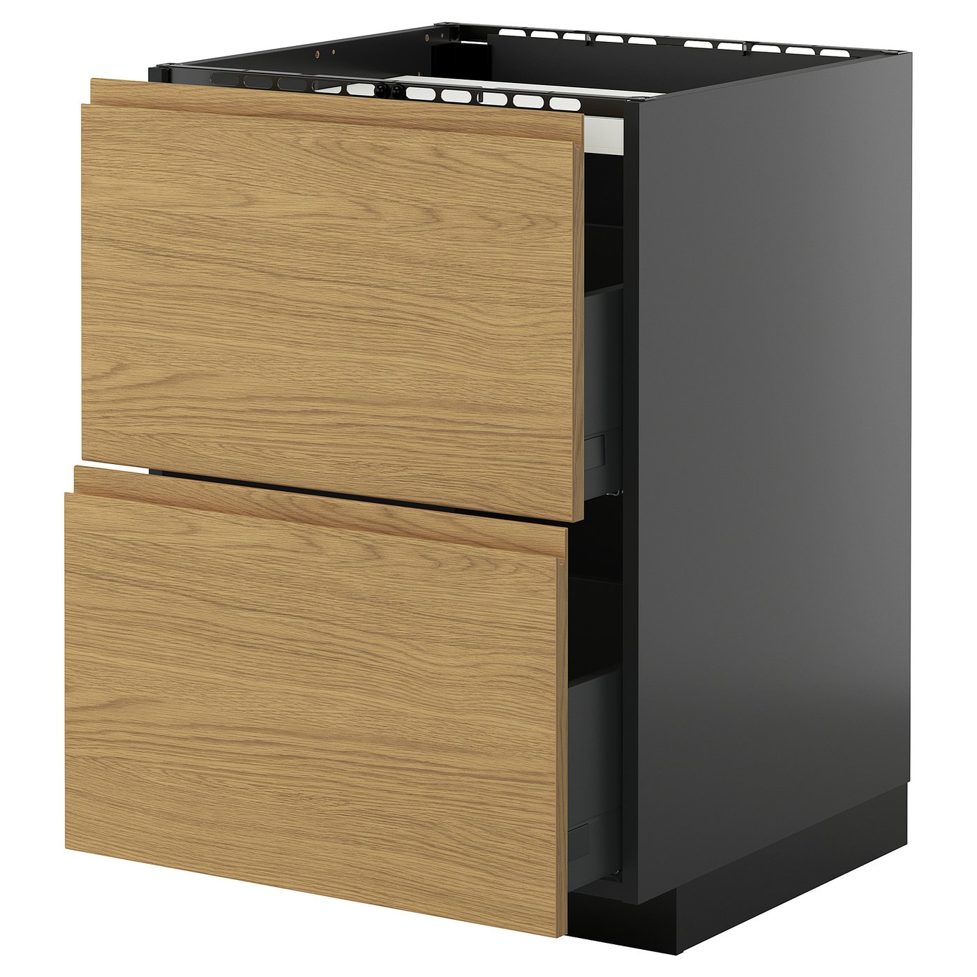 IKEA METOD / KNIVSHULT Unterschr.f. Kochf./2 Fronten/2Sch. schwarzgrau/Voxtorp Eichenachbildung 60x60 cm