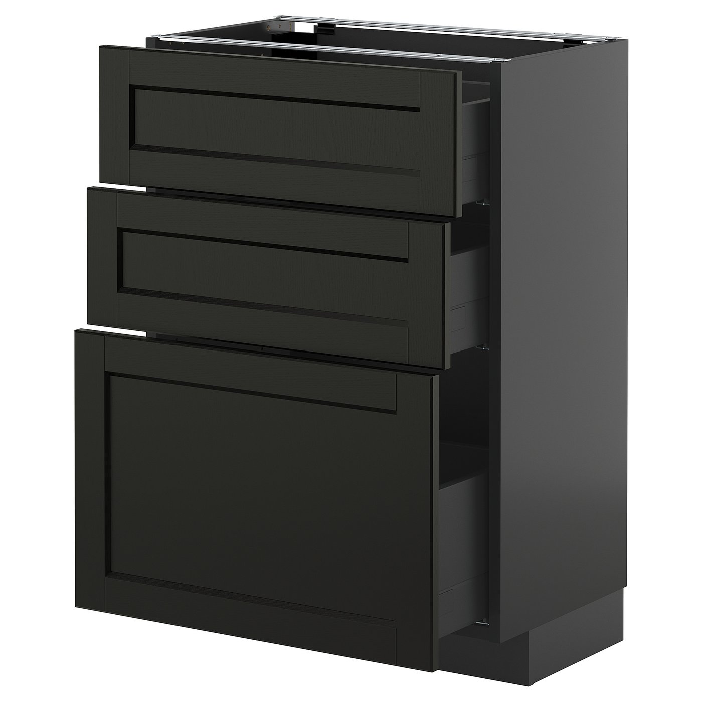 IKEA METOD / KNIVSHULT Unterschrank mit 3 Schubladen schwarzgrau/Lerhyttan schwarz lasiert 60x37 cm