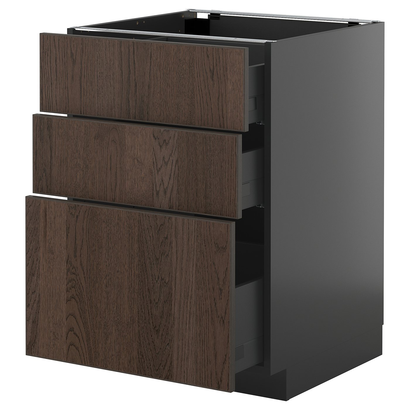 IKEA METOD / KNIVSHULT Unterschrank mit 3 Schubladen schwarzgrau/Sinarp braun 60x60 cm