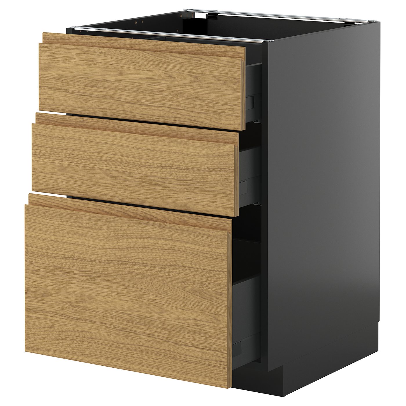 IKEA METOD / KNIVSHULT Unterschrank mit 3 Schubladen schwarzgrau/Voxtorp Eichenachbildung 60x60 cm