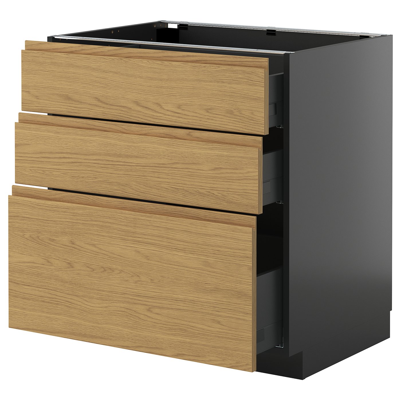 IKEA METOD / KNIVSHULT Unterschrank mit 3 Schubladen schwarzgrau/Voxtorp Eichenachbildung 80x60 cm
