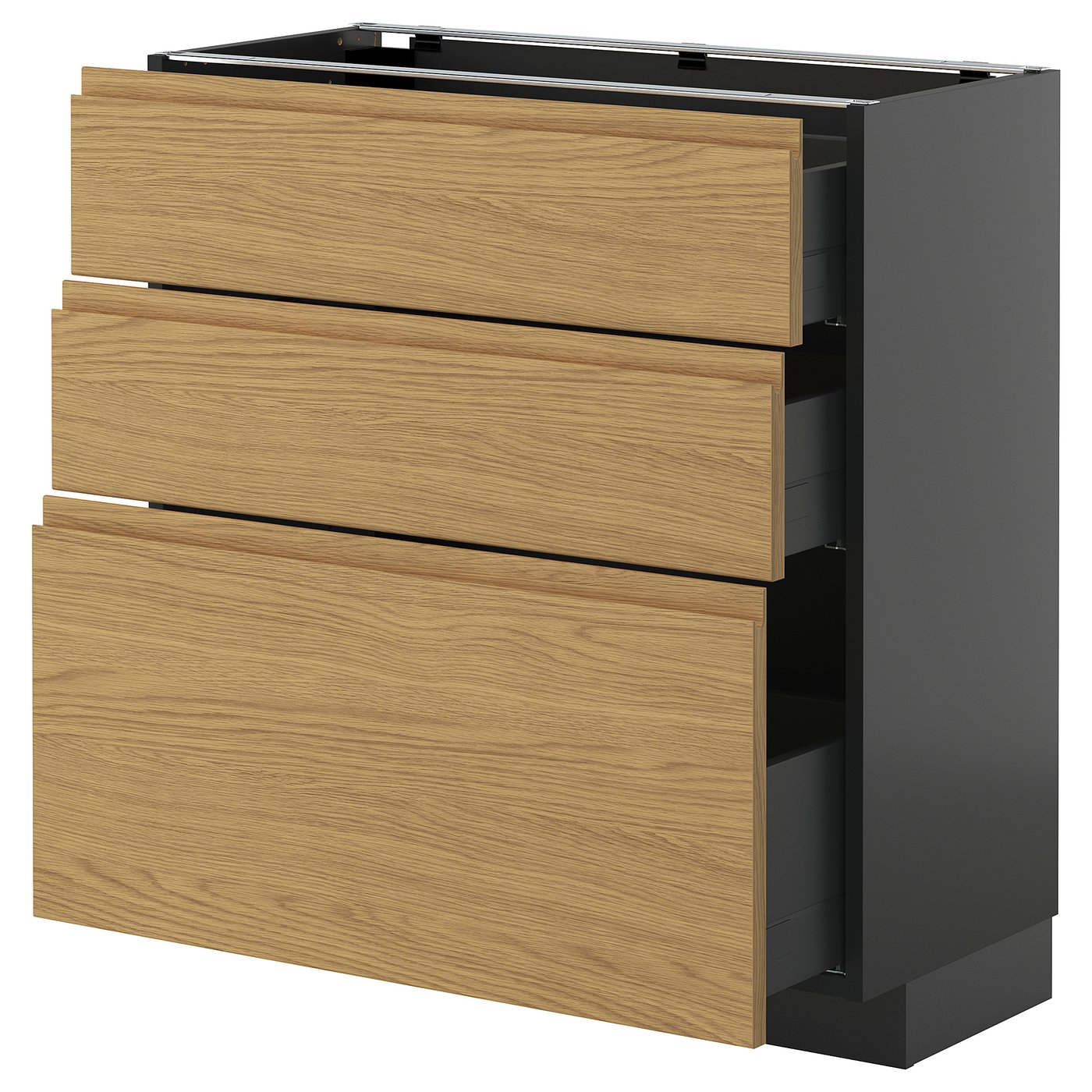 IKEA METOD / KNIVSHULT Unterschrank mit 3 Schubladen schwarzgrau/Voxtorp Eichenachbildung 80x37 cm