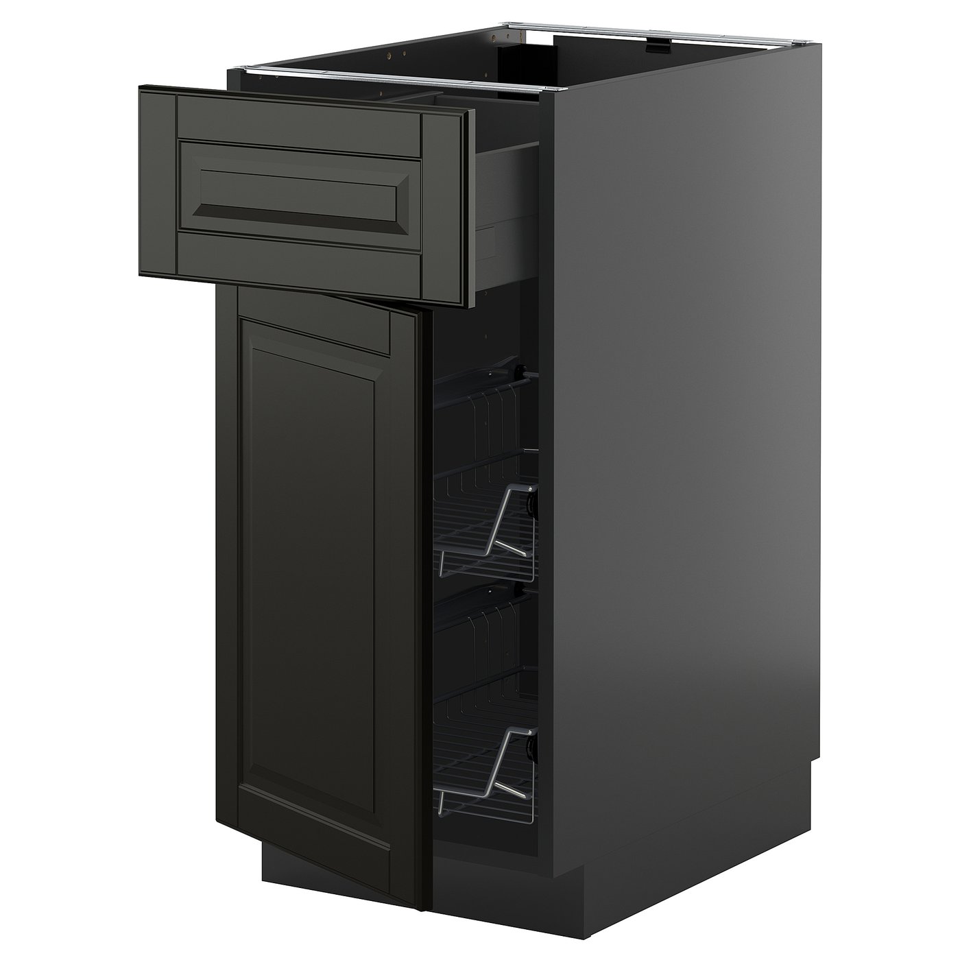 IKEA METOD / KNIVSHULT Unterschrank mit Drahtkorb/Tür schwarzgrau/Bodbyn schwarz 40x60 cm