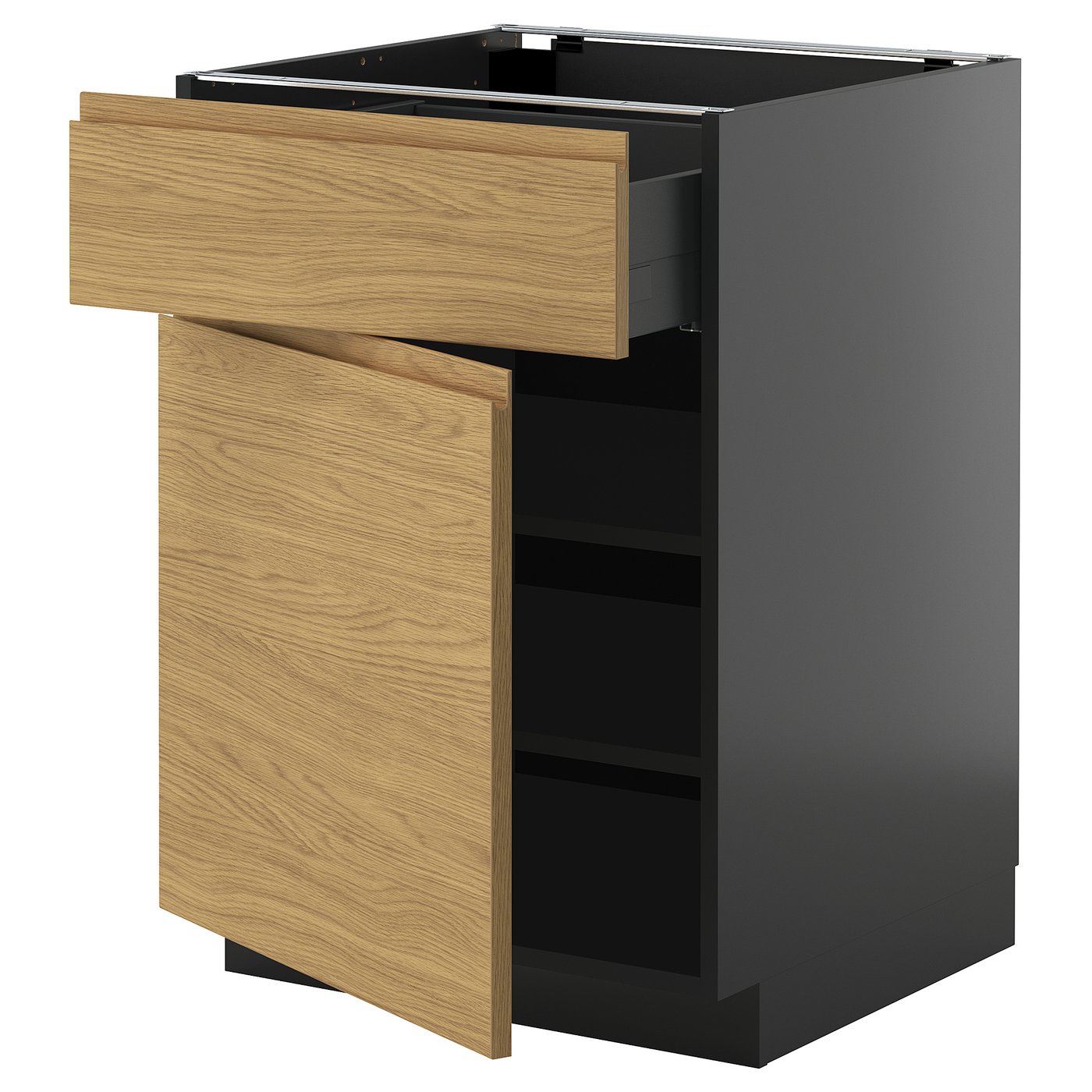 IKEA METOD / KNIVSHULT Unterschrank mit Schublade/Tür schwarzgrau/Voxtorp Eichenachbildung 60x60 cm