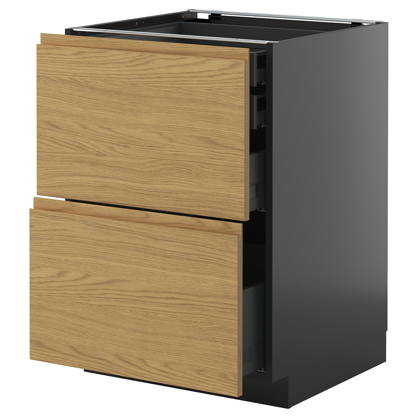 IKEA METOD / KNIVSHULT Uschr 2 Fr/2 ni+1 haho+1 ho Sch schwarzgrau/Voxtorp Eichenachbildung 60x60 cm