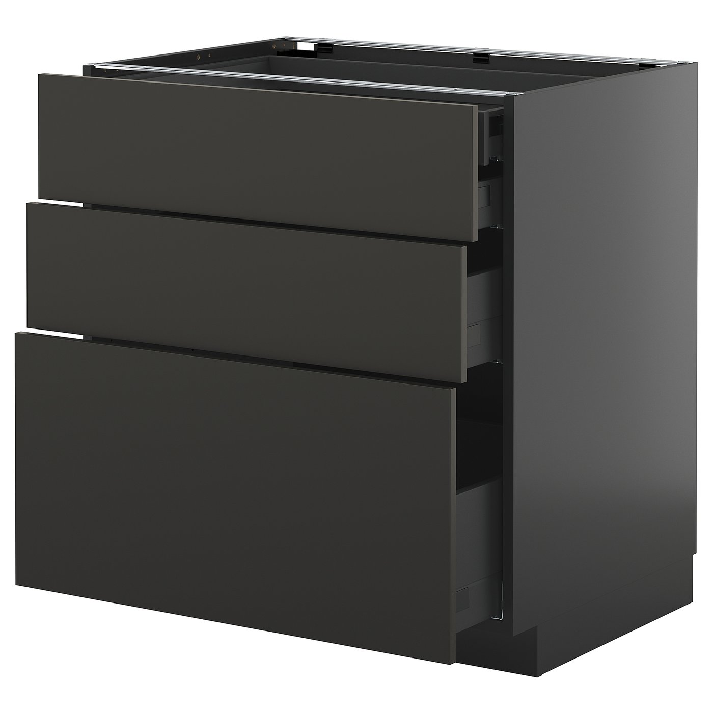 IKEA METOD / KNIVSHULT Uschr 3 Fr/2 ni+1 haho+1 ho Sch schwarzgrau/Nickebo matt anthrazit 80x60 cm