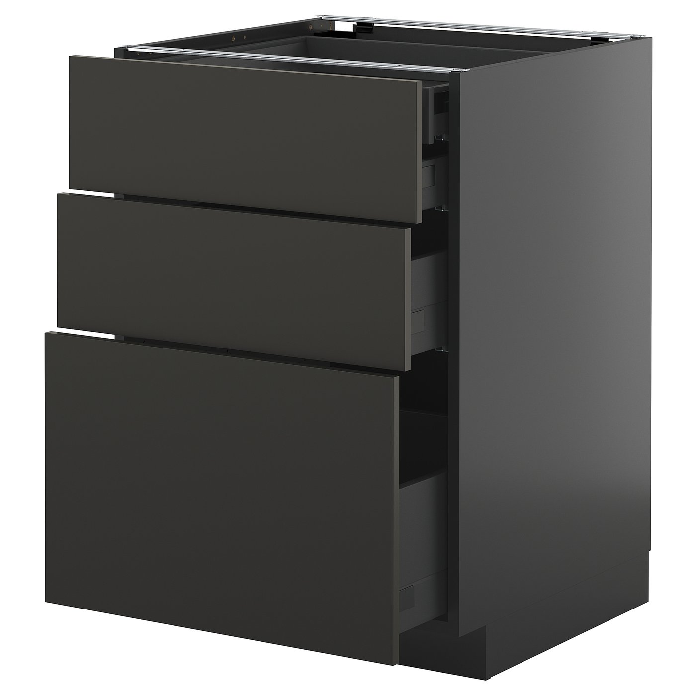 IKEA METOD / KNIVSHULT Uschr 3 Fr/2 ni+1 haho+1 ho Sch schwarzgrau/Nickebo matt anthrazit 60x60 cm