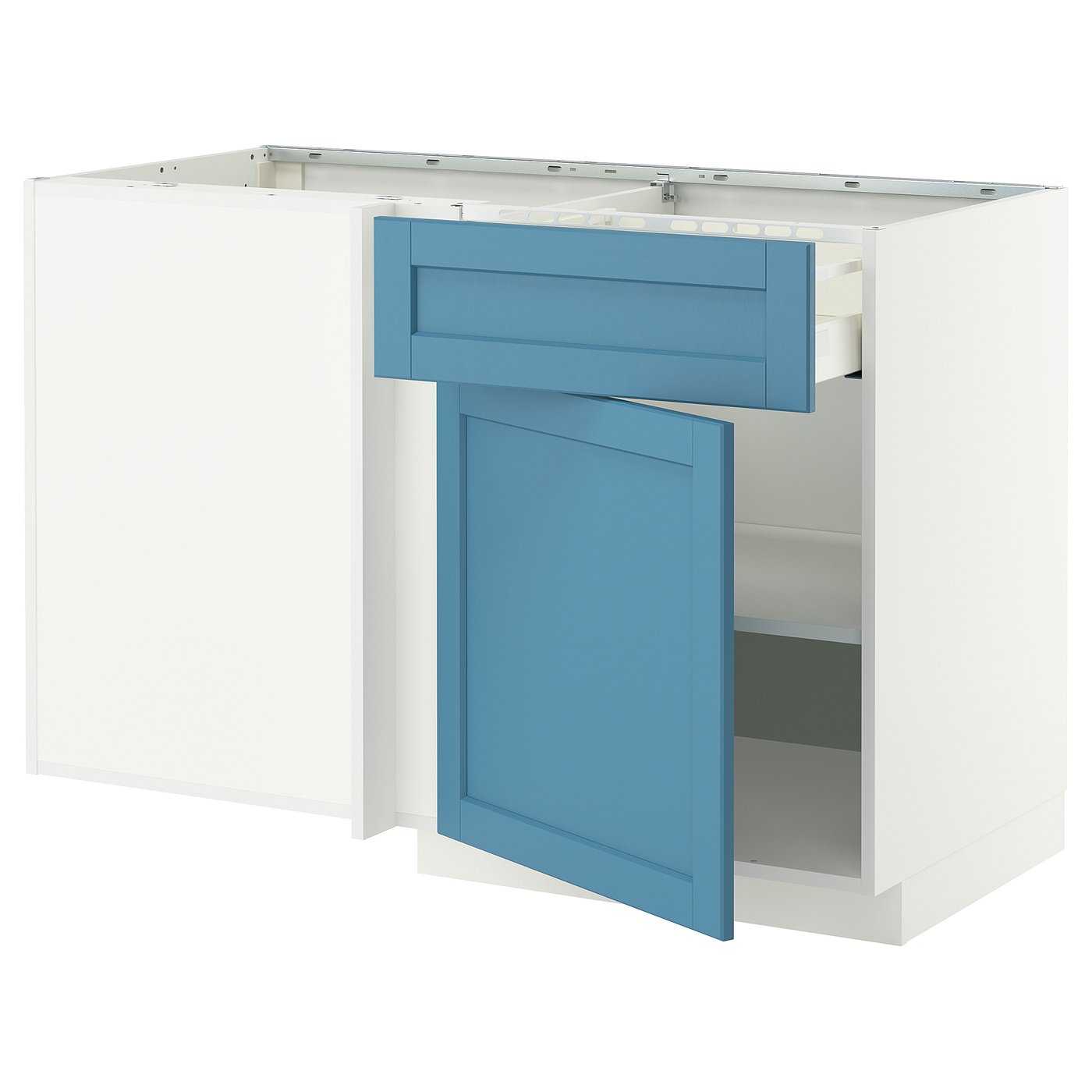 IKEA METOD / MAXIMERA Eckunterschrank mit Schublade+Boden weiß/Lerhyttan blau