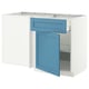 Modularer Küchenschrank, weiß und blau, modernes Design, mit Regal, Schublade und Scharnieren.