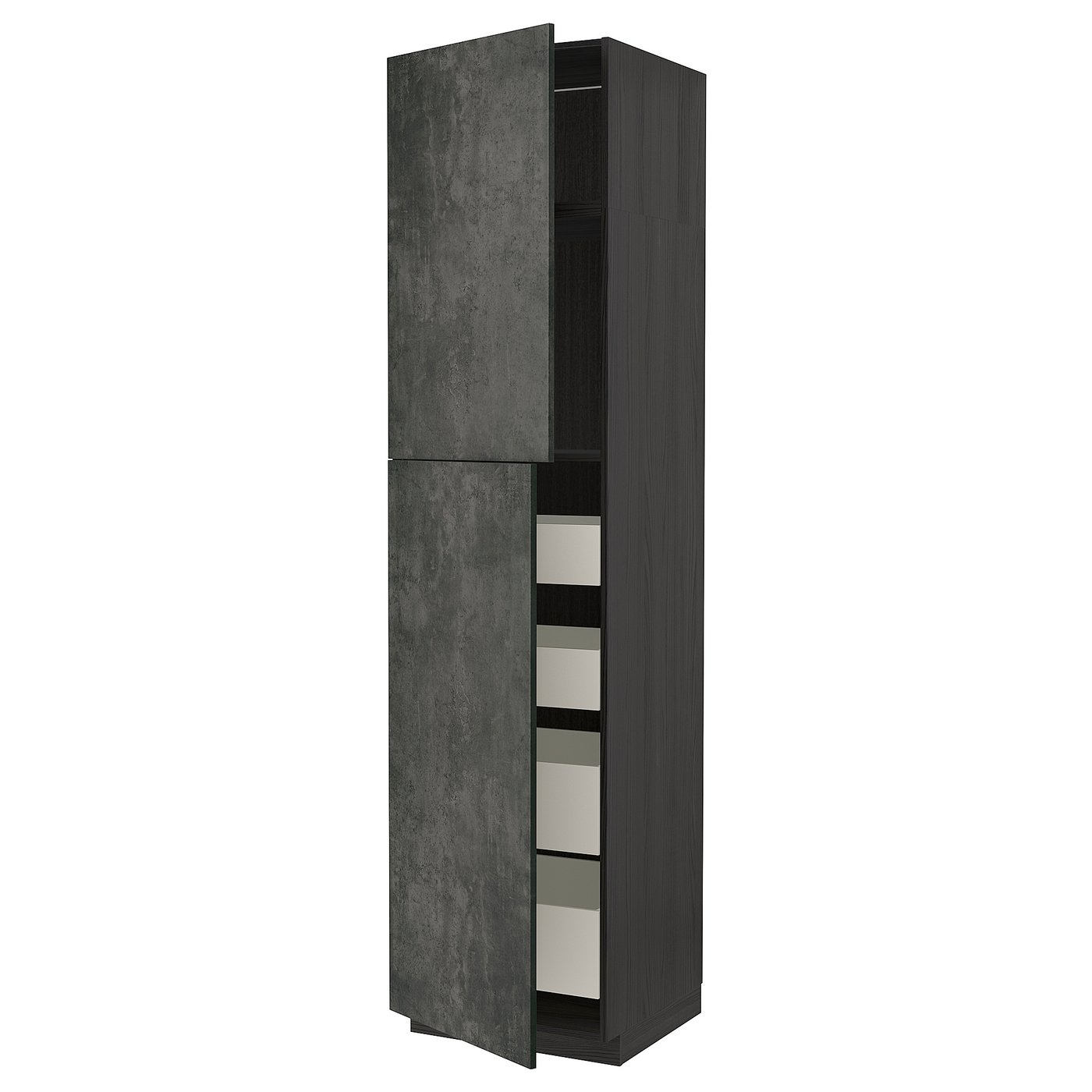 IKEA METOD / MAXIMERA Hochschr+2 Tü/4 Sch schwarz/Kalhyttan Betonmuster dunkelgrau 60x60x240 cm