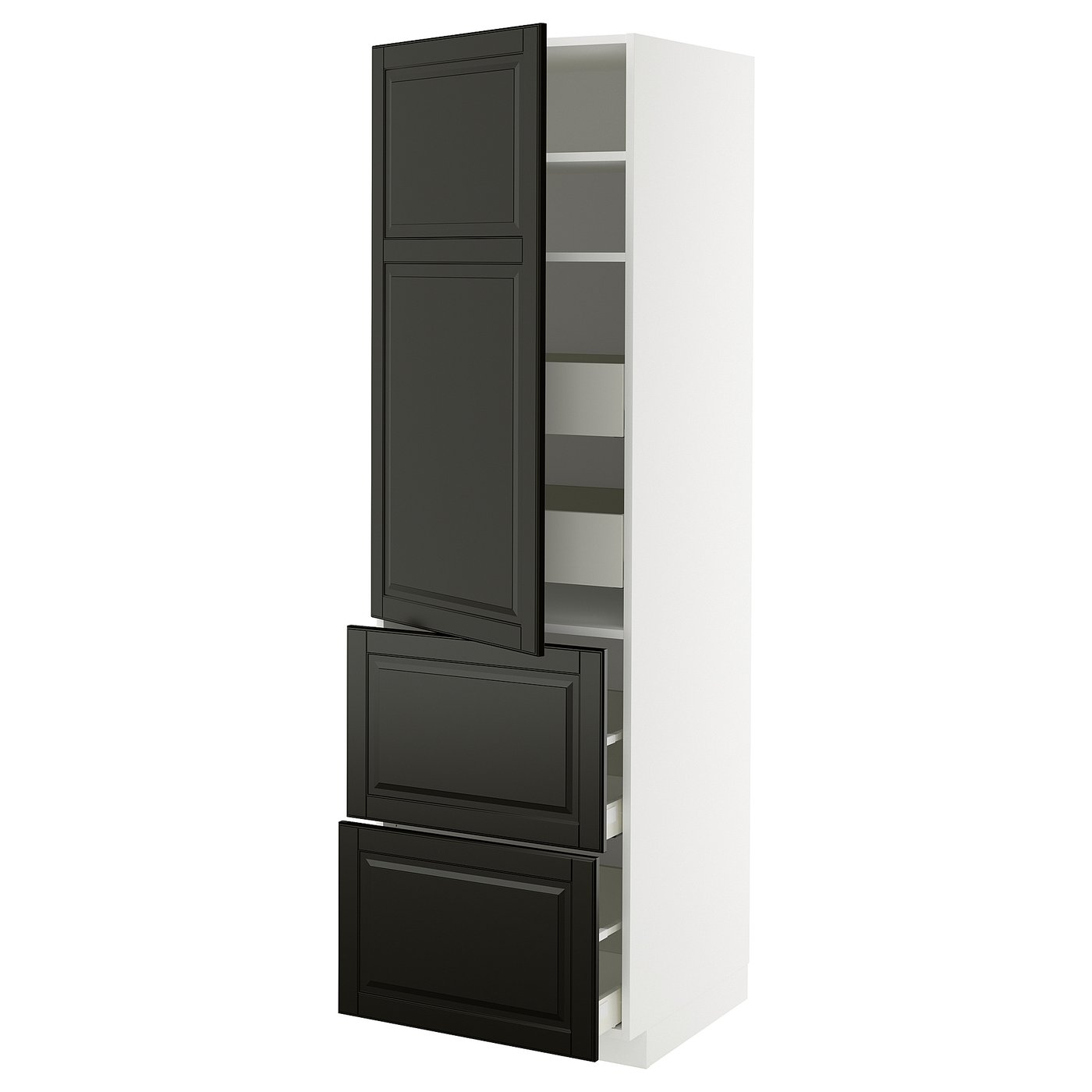 IKEA METOD / MAXIMERA Hochschr. Böd/4 Schubl./Tür/2 Fro weiß/Bodbyn schwarz 60x60x200 cm