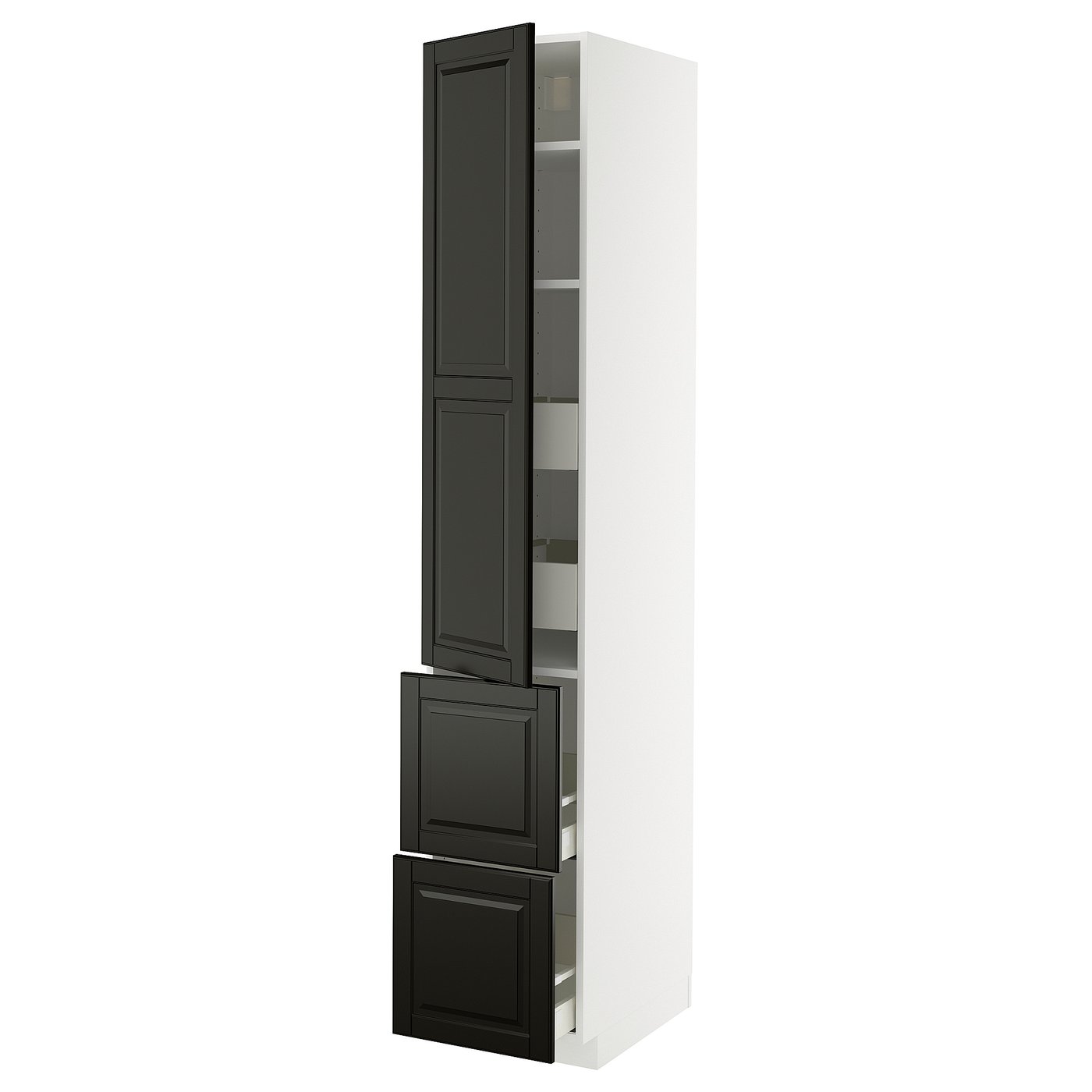 IKEA METOD / MAXIMERA Hochschr. Böd/4 Schubl./Tür/2 Fro weiß/Bodbyn schwarz 40x60x220 cm