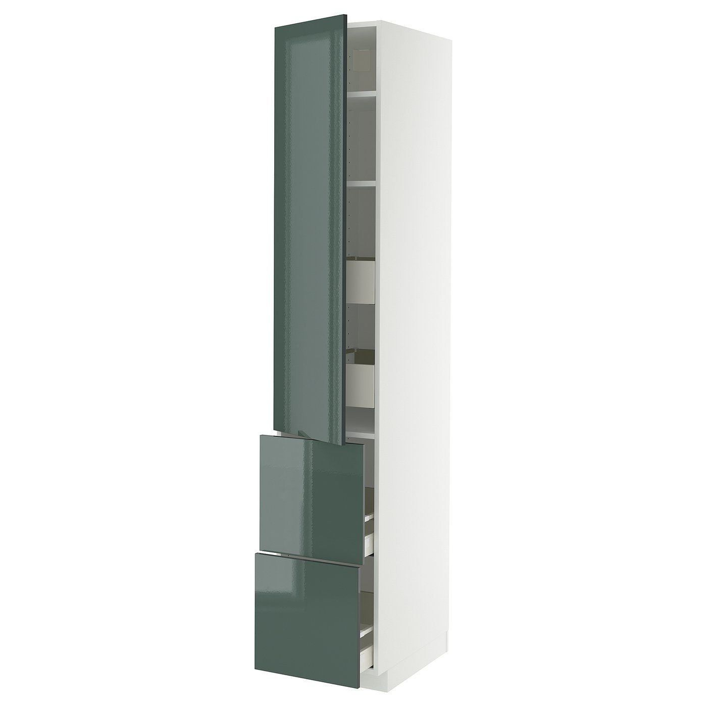 IKEA METOD / MAXIMERA Hochschr. Böd/4 Schubl./Tür/2 Fro weiß/Kallarp Hochglanz dunkel graugrün 40x60x220 cm