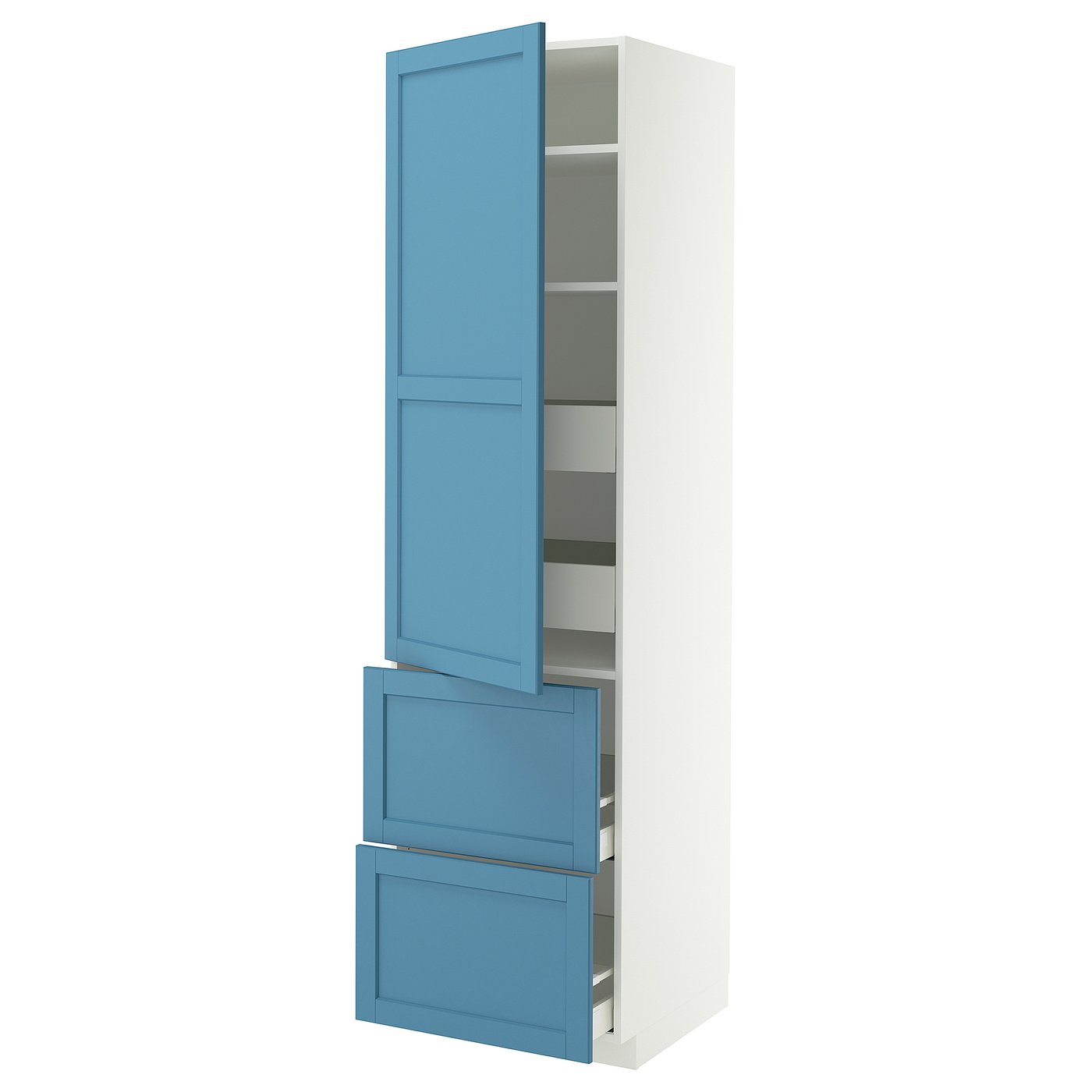 IKEA METOD / MAXIMERA Hochschr. Böd/4 Schubl./Tür/2 Fro weiß/Lerhyttan blau 60x60x220 cm