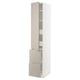 Beige METOD Küchenschrank mit Schublade und Regalen, modern und robust, hoch und rechteckig.