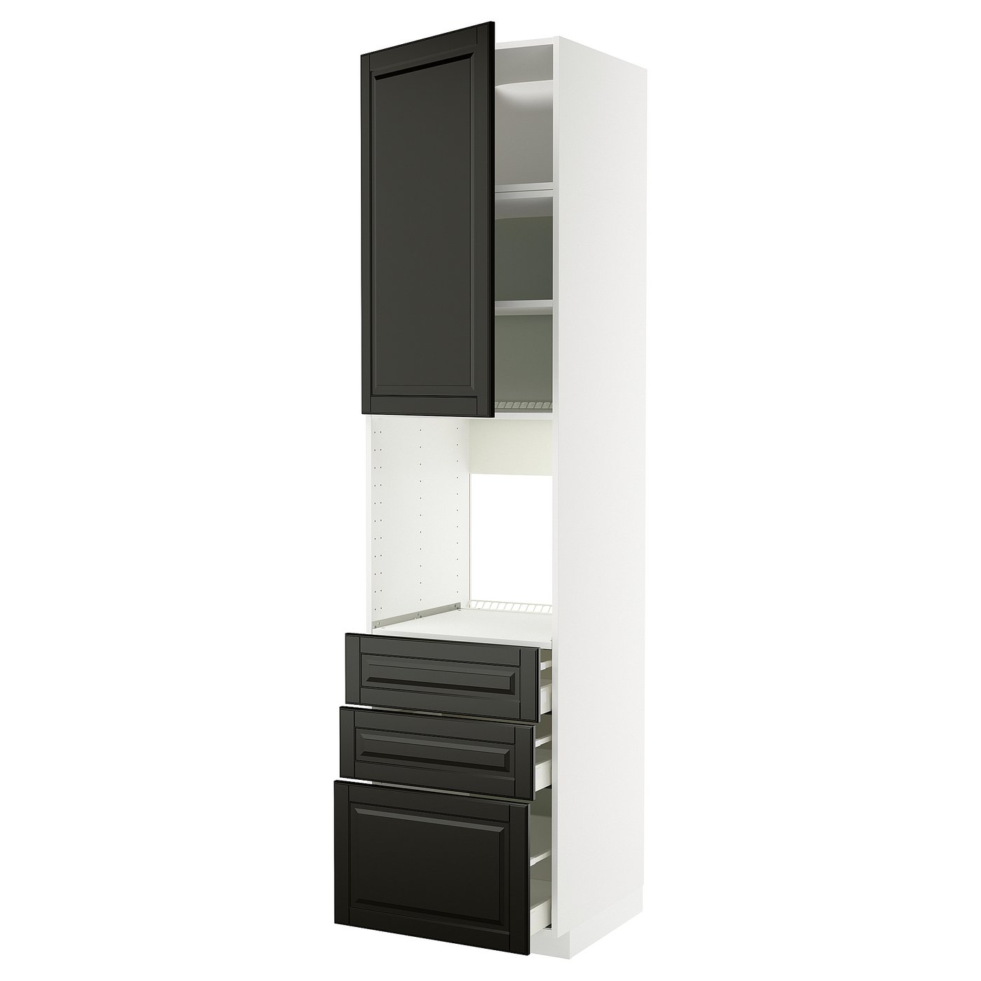 IKEA METOD / MAXIMERA Hochschr f Of+Tü/3 Sch weiß/Bodbyn schwarz 60x60x240 cm