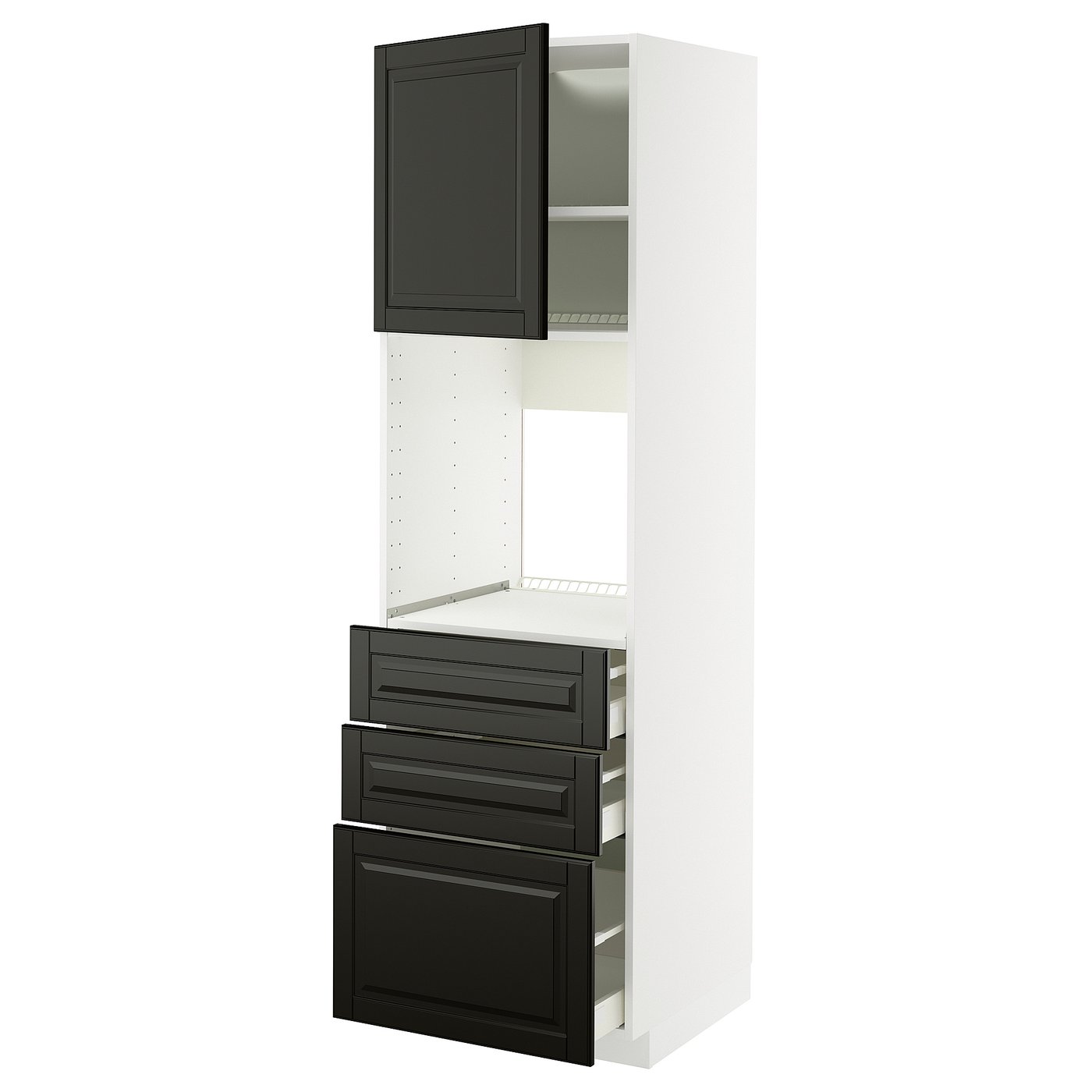 IKEA METOD / MAXIMERA Hochschr f Of+Tü/3 Sch weiß/Bodbyn schwarz 60x60x200 cm