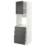 Ein weißer METOD Küchenschrank mit drei dunkelgrauen Schubladen und einer passenden Tür. Es hat einen schlanken, modernen Look mit einer Oberfläche in Zementoptik.