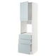 Ikea METOD hoher Küchenschrank, glänzend graublau, weißer Rahmen, drei Schubladen, schlankes, modernes Design.